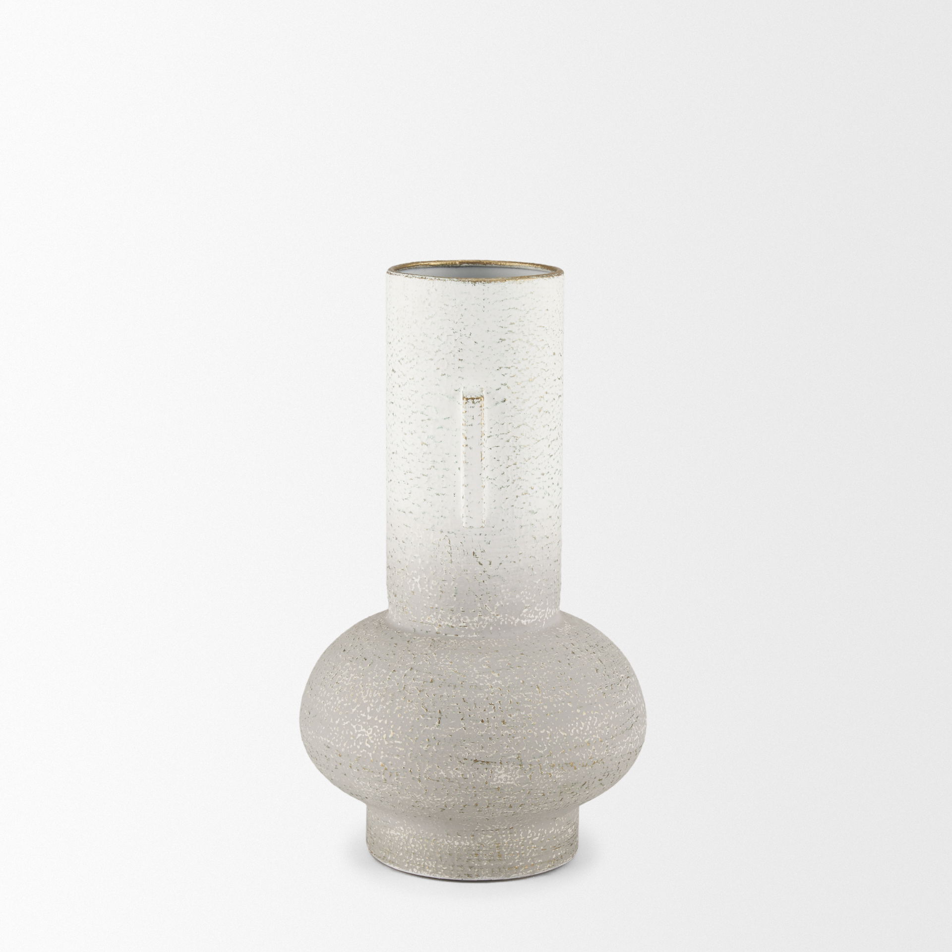 Torres Small Textured Off White with Gold Metal Vase, by Mercana, 7.87" length x 7.87" width x 12.6" height View 4