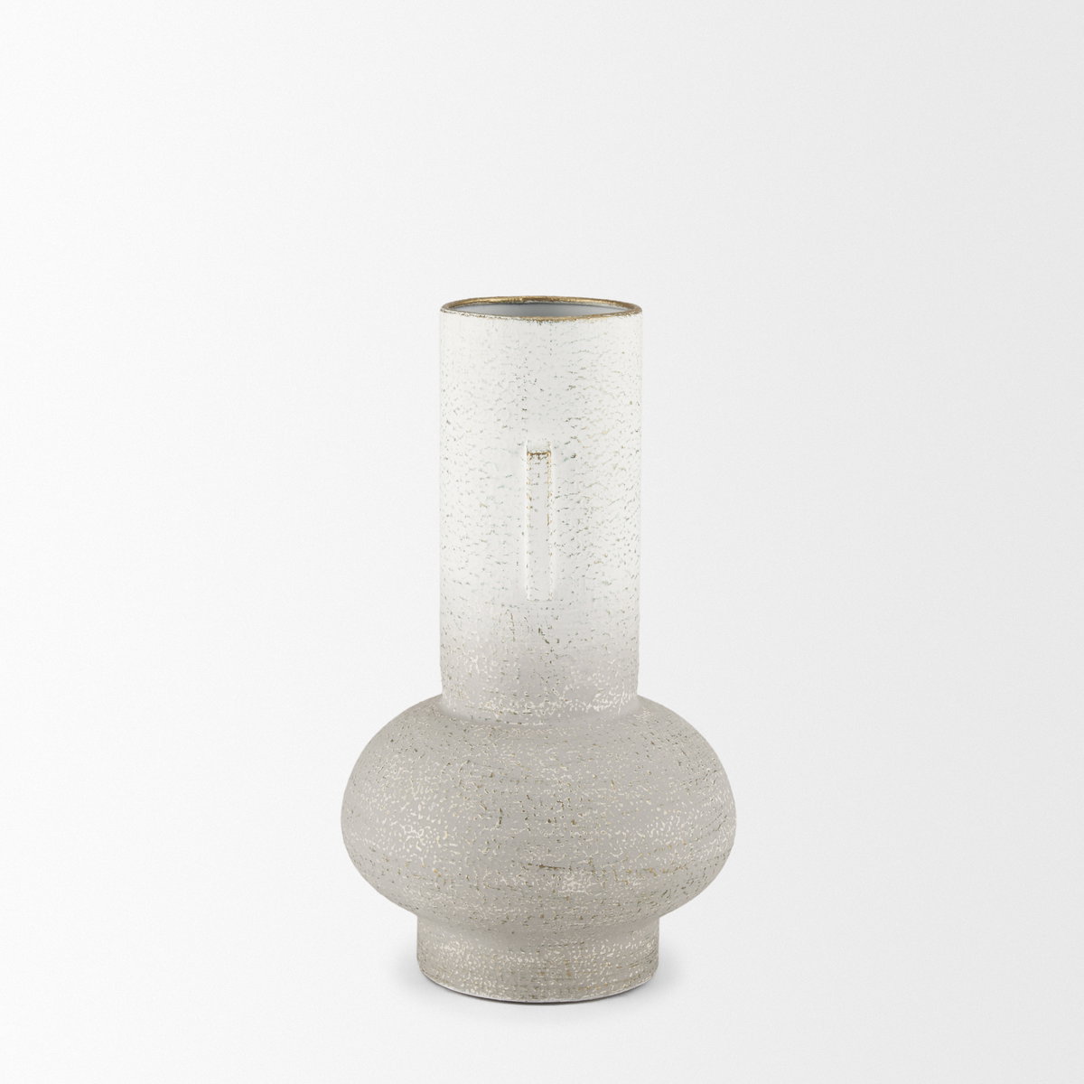 Torres Small Textured Off White with Gold Metal Vase, by Mercana, 7.87" length x 7.87" width x 12.6" height View 4