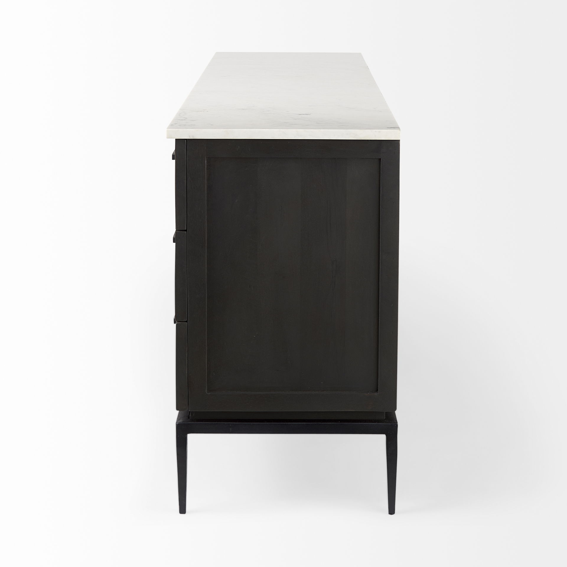 Divina Black-Brown Wood with White Marble Top and Black Metal Base Sideboard, Sideboards & Buffet by Mercana, 71" length x 18.5" width x 32" height View 8