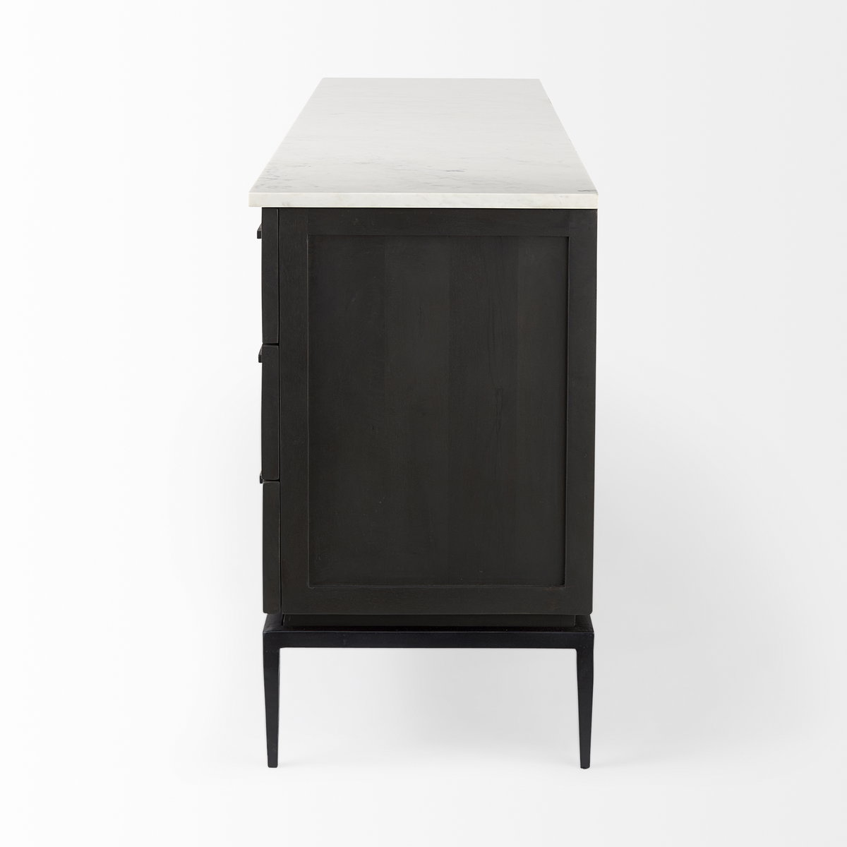 Divina Black-Brown Wood with White Marble Top and Black Metal Base Sideboard, Sideboards & Buffet by Mercana, 71" length x 18.5" width x 32" height View 8