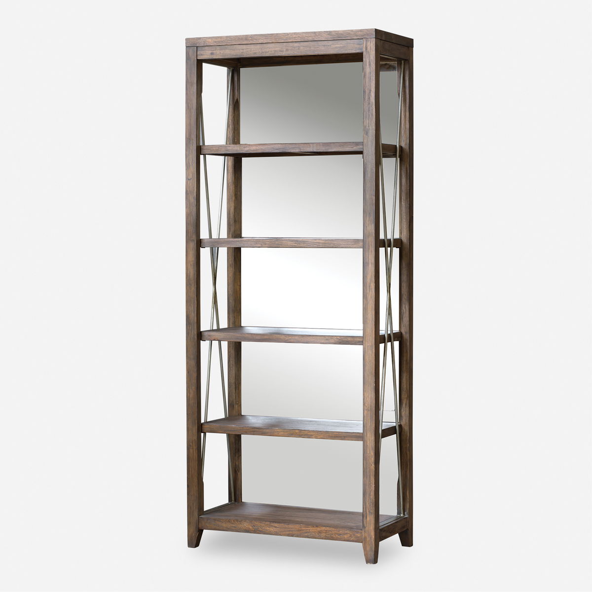 Delancey Weathered Oak Etagere, Shelving & Bookcase by Uttermost, 36" width x 90" height x 18" depth View 1