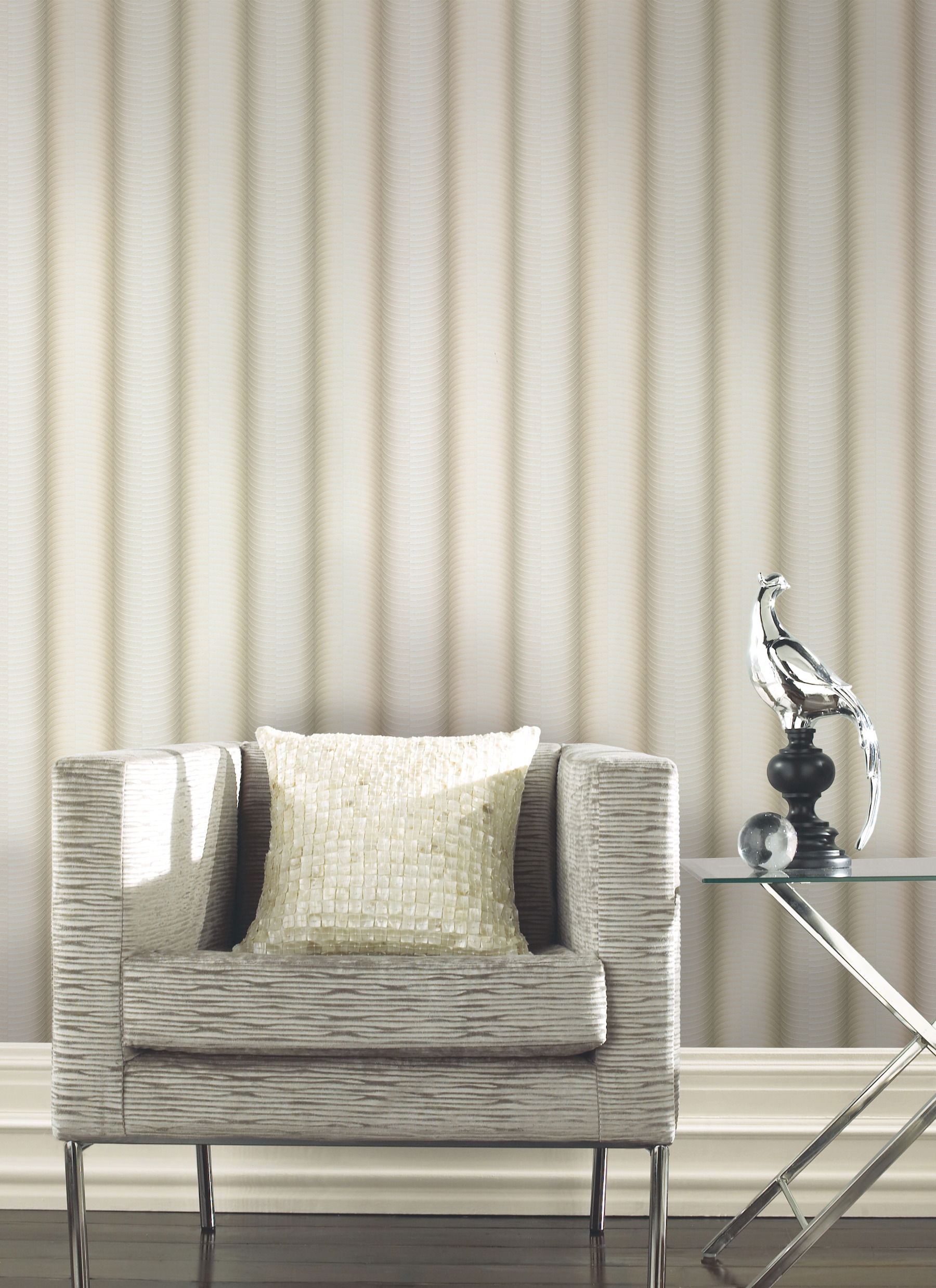 Ebb & Flow Beige Metallic Wallpaper, by York Wall, 34'6" length x 2'3.56" width x 0.02" depth View 2