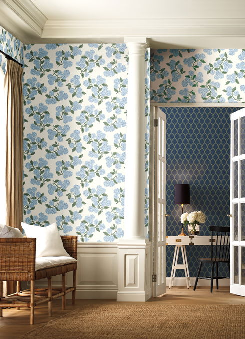 Hydrangea Blue & White Wallpaper