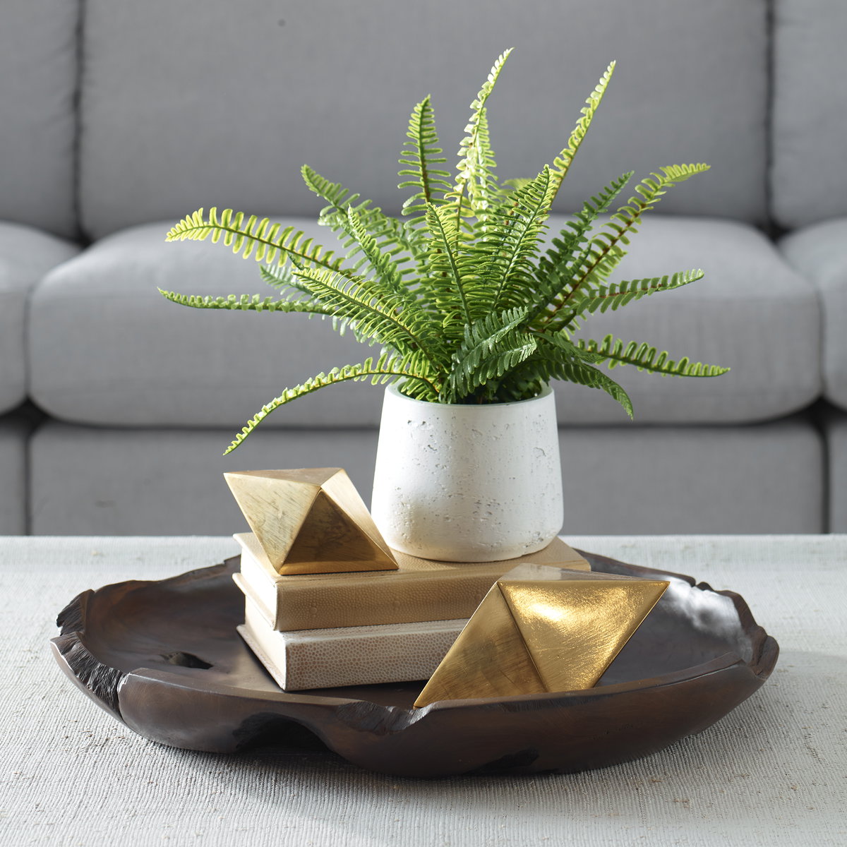 Boston Fern In White Ceramic Pot, Artificial Plants & Flower by Uttermost, 14" width x 14" height x 14" depth View 2
