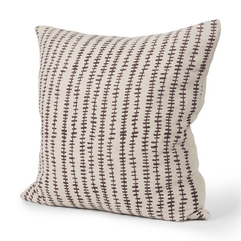 Jenna Beige with Merlot Print Linen Square Decorative Pillow Cover