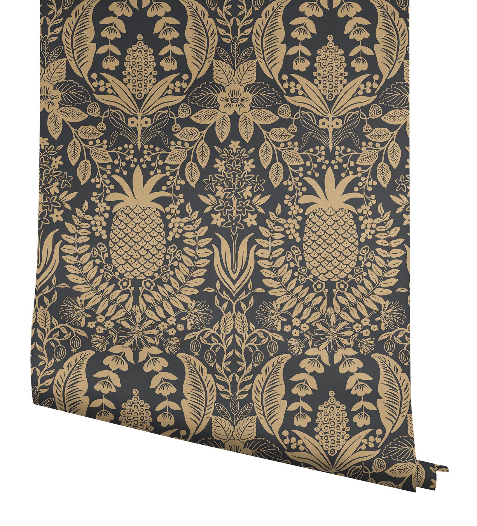 Pineapple Damask Black Wallpaper large image 