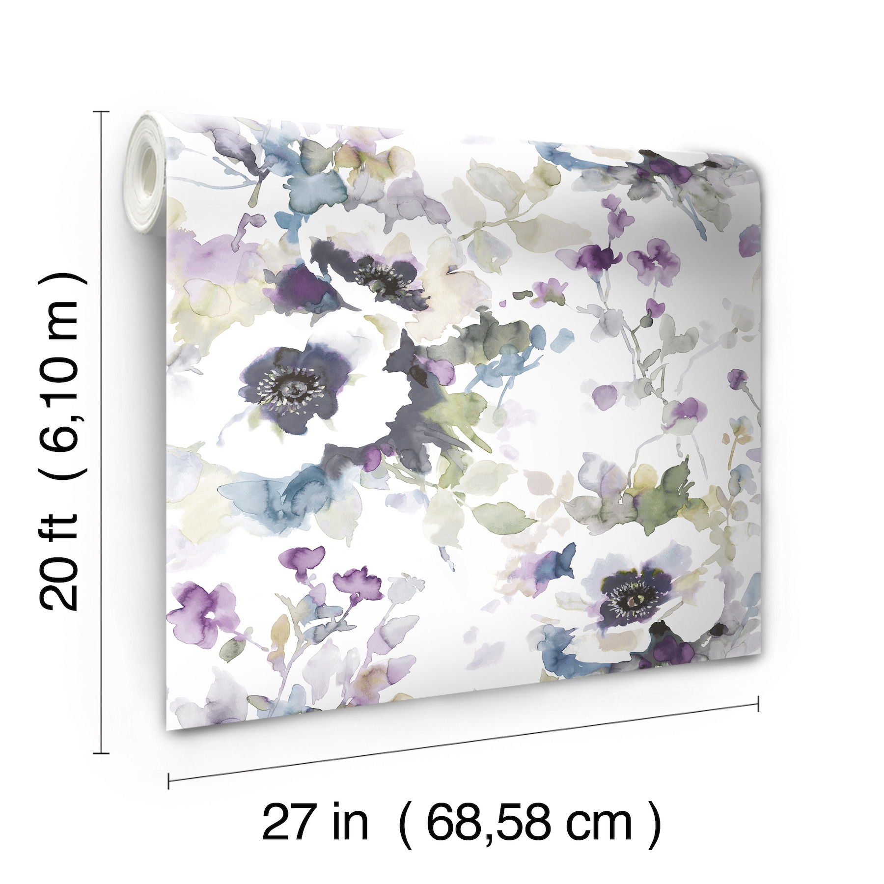 Garden Anemone Lilac & Green Peel & Stick Wallpaper large image 