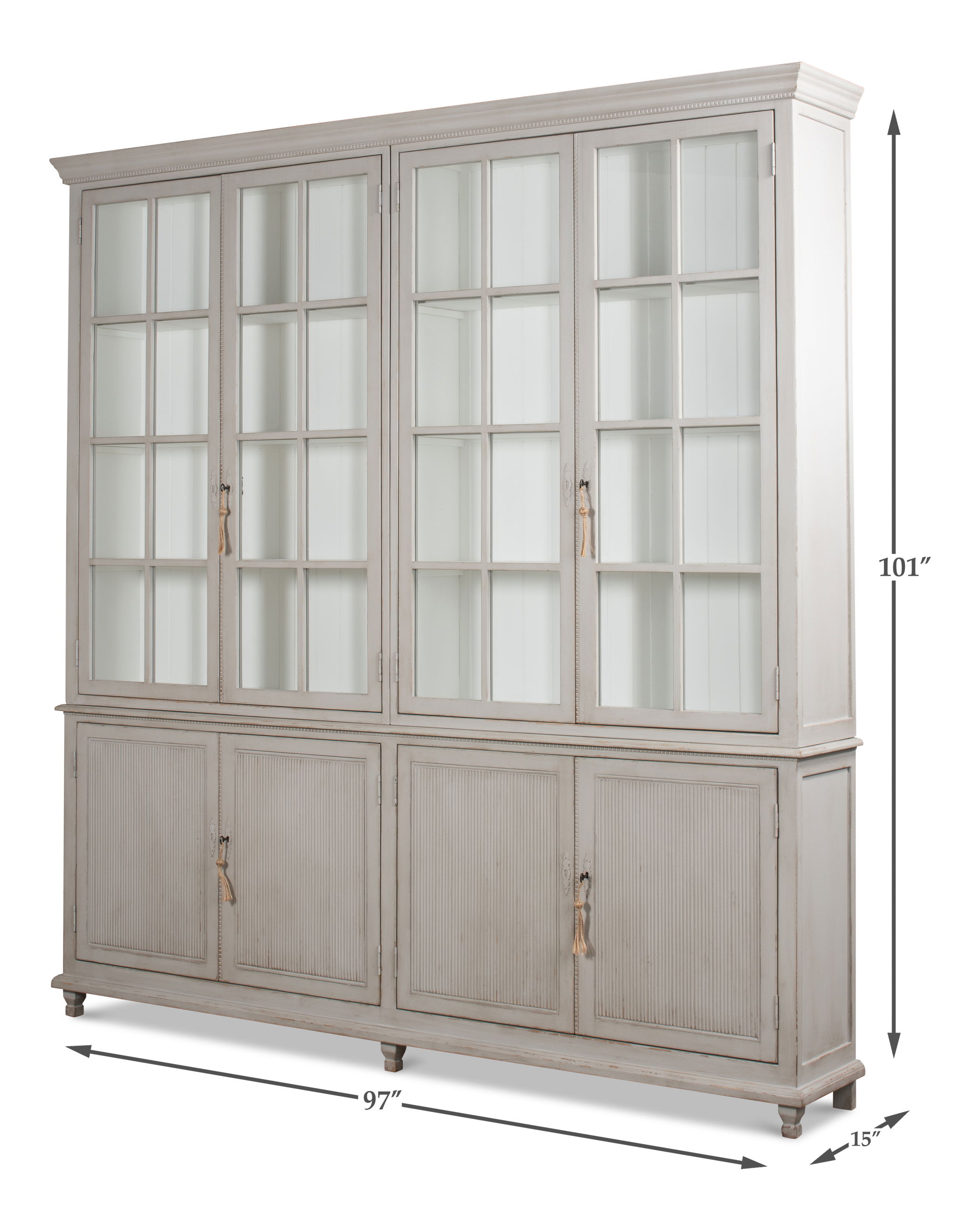 Harper Glass Front Bookcase, Shelving & Bookcase by Sarreid, 97" length x 15" width View 12