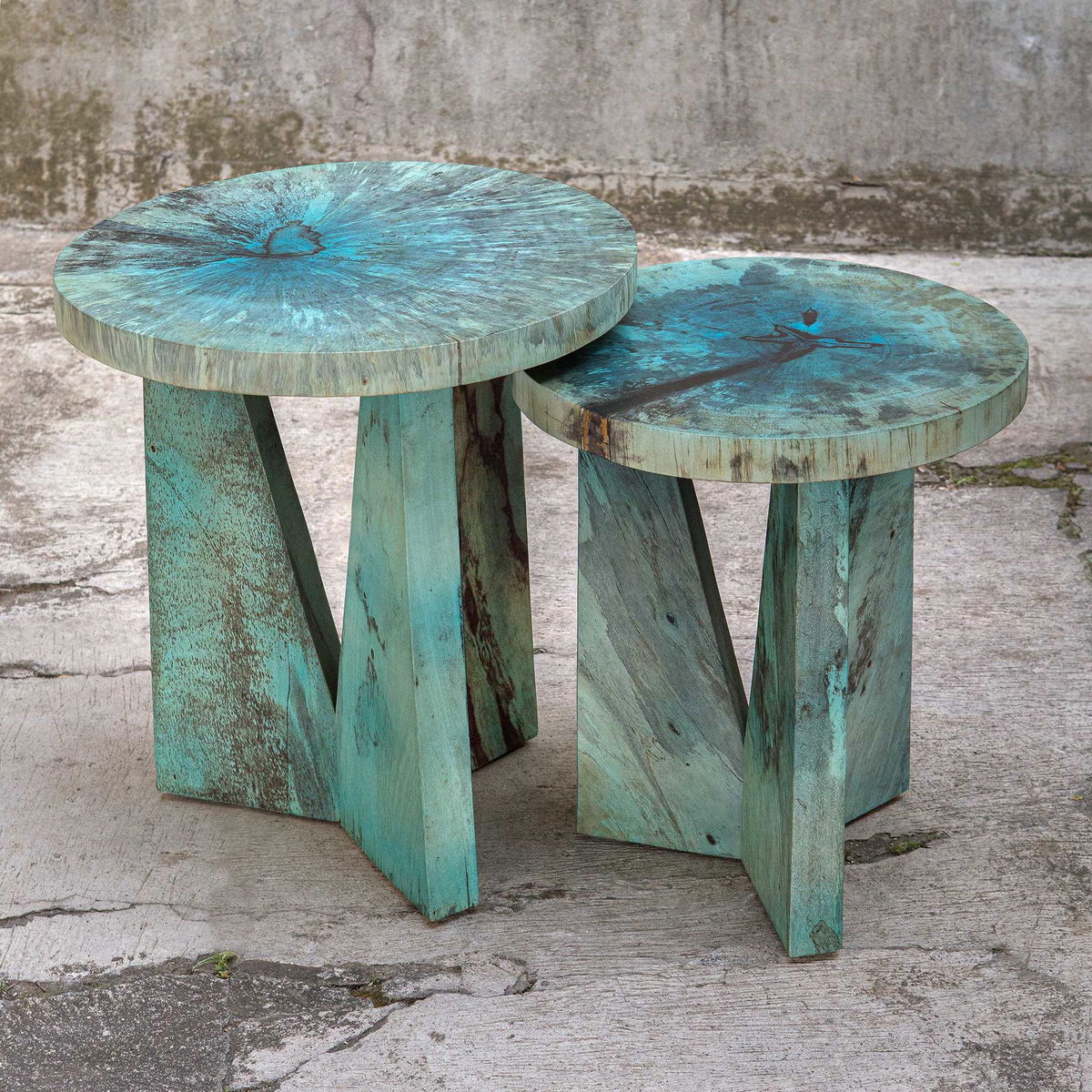 Nadette Blue Nesting Tables Set/2, Side & End Table by Uttermost, 18" width x 21.3" height x 18" depth View 4