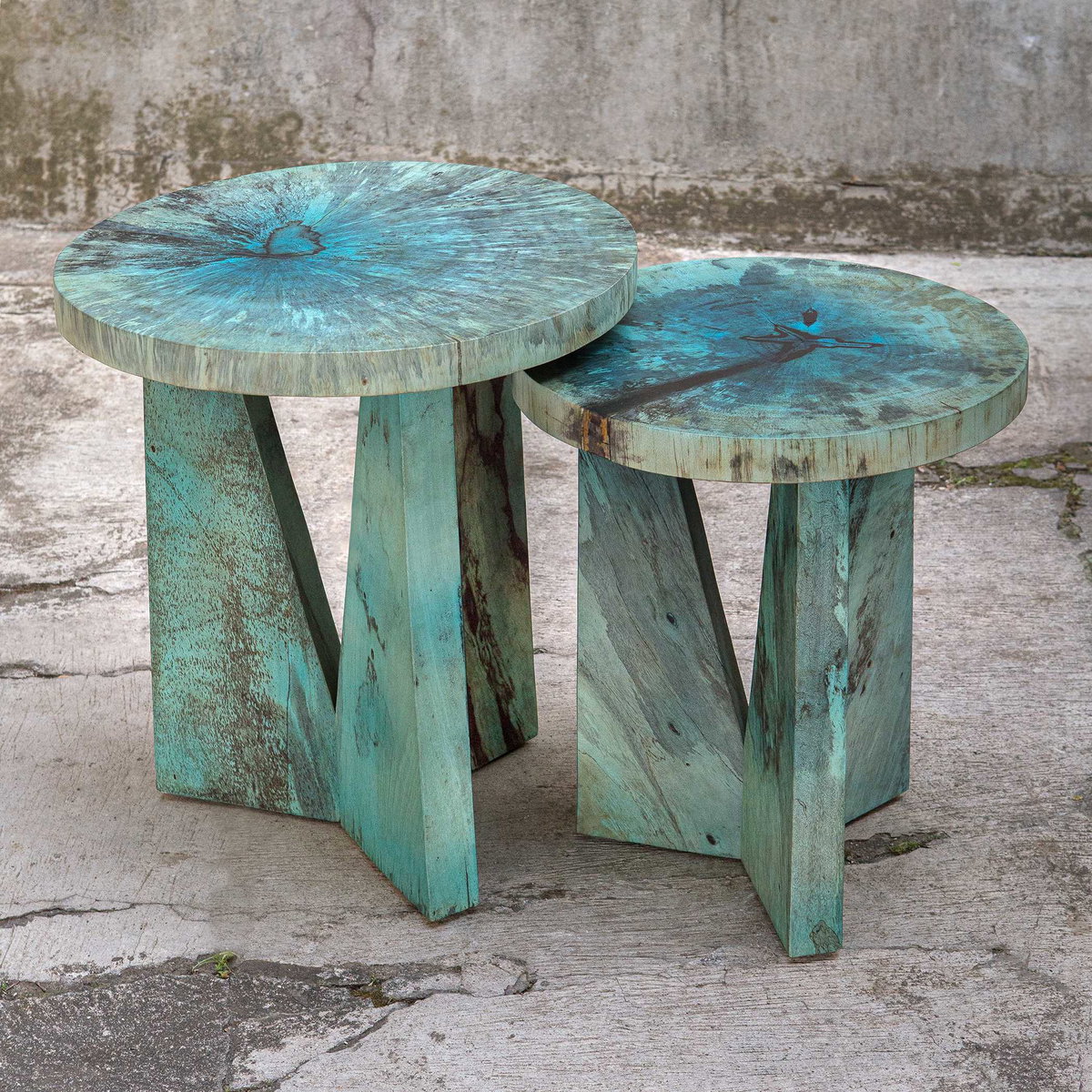 Nadette Blue Nesting Tables Set/2, Side & End Table by Uttermost, 18" width x 21.3" height x 18" depth View 4