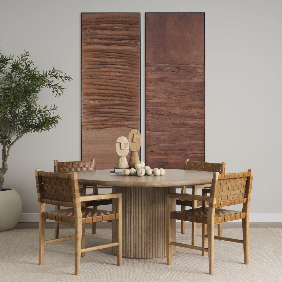 Terra 60' Round Pedestal Dining Table | Modern | Light Brown Wood | Seats 6, by Mercana, 60" length x 60" width x 30" height View 3
