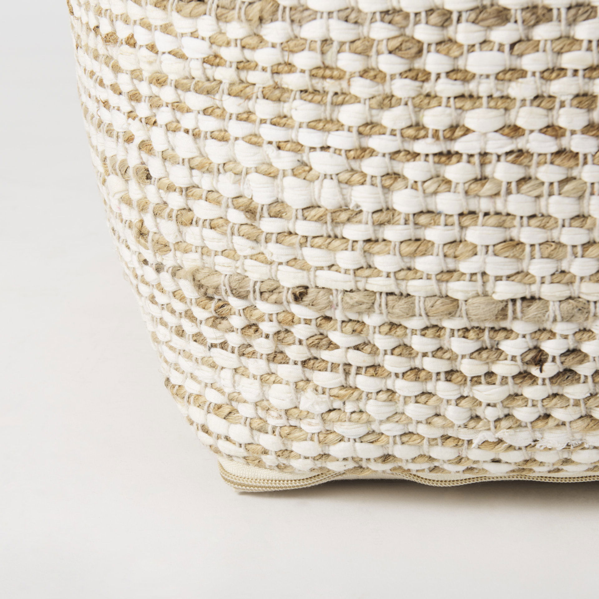 Ekani  Cream/Beige Cotton Pouf, Ottoman by Mercana, 16" length x 16" width x 16" height View 9