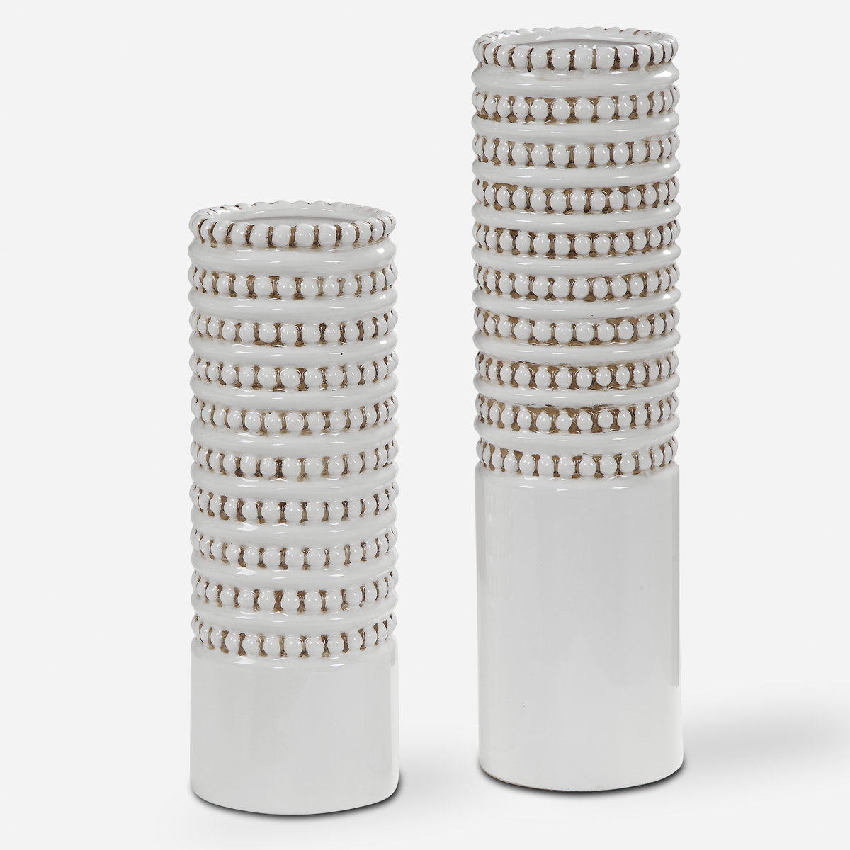 Angelou White Vases Set/2, by Uttermost, 5" width x 18.25" height x 5" depth View 1