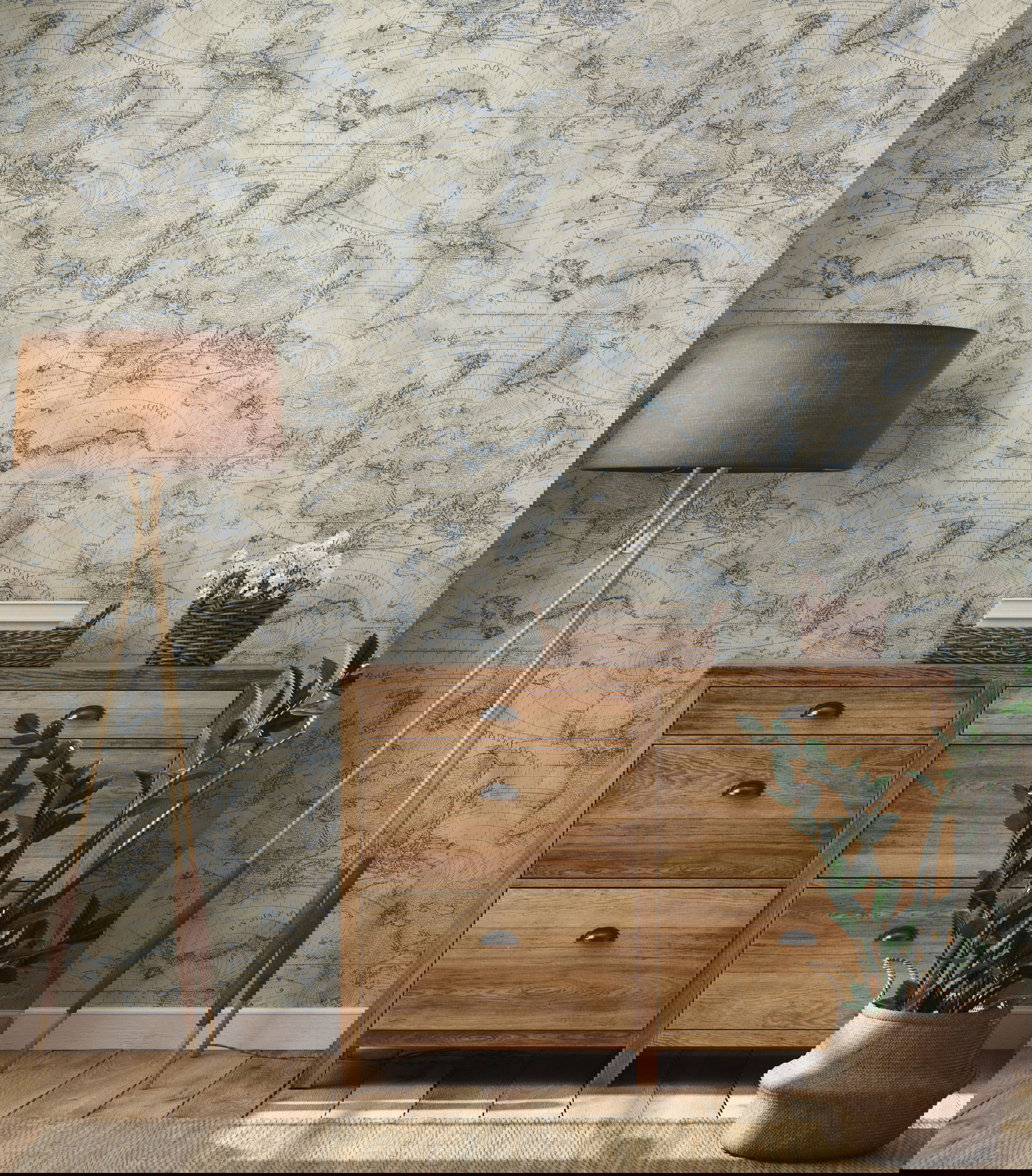 Coastal Map Blue & Beige Peel & Stick Wallpaper large image 