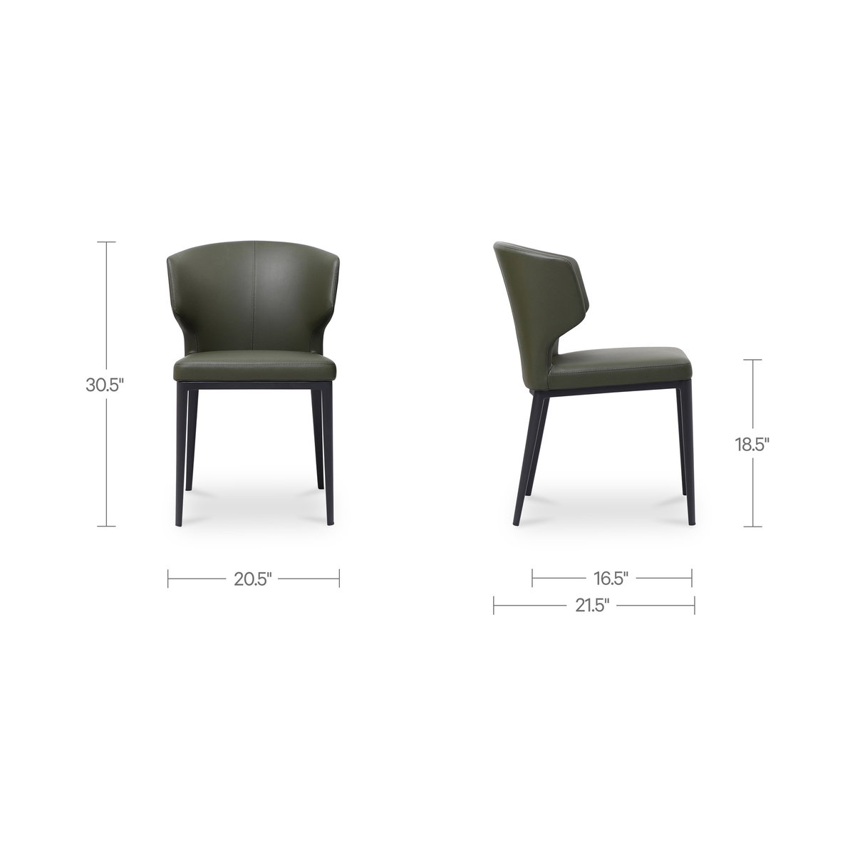 Delaney Dining Chair Dark Green-set Of Two, by Moe's Home, 20.1" width x 30.7" height x 21.7" depth View 9