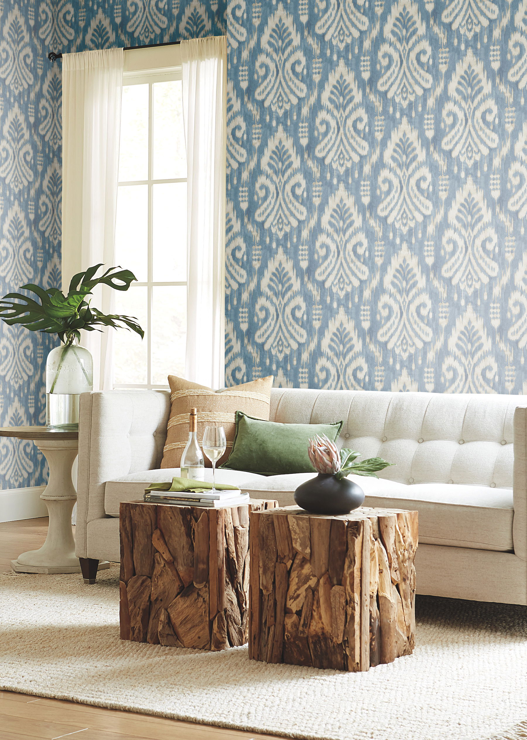 Hawthorne Ikat Blue Wallpaper, by York Wall, 27' length x 2'3" width x 0.02" depth View 3