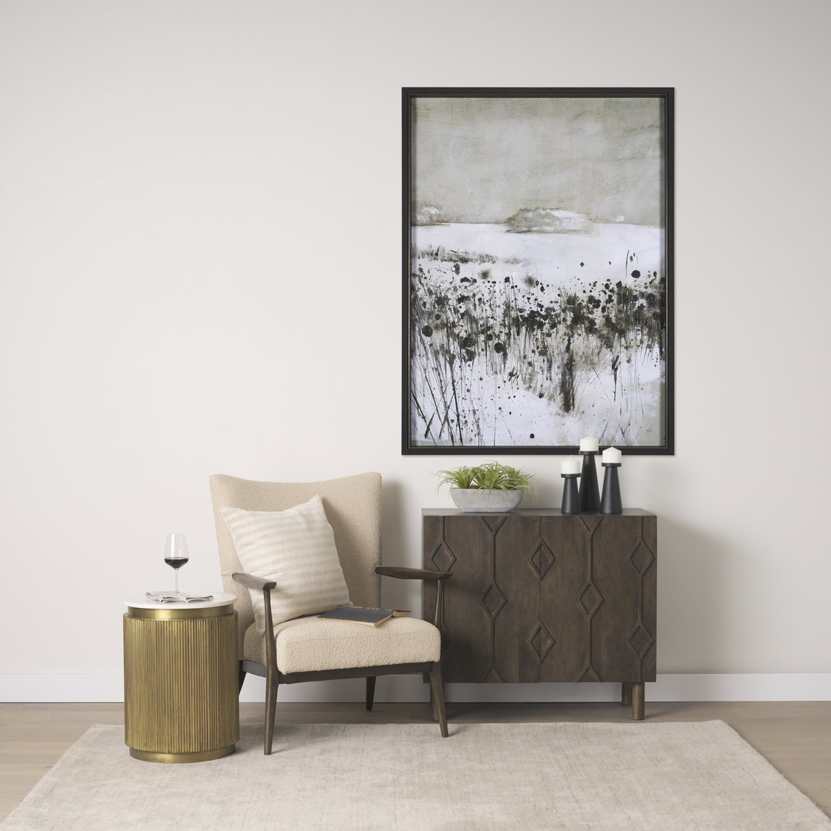 Satima White Marble with Gold Metal Round Fluted Accent Table, Side & End Table by Mercana, 16" length x 16" width x 22.25" height View 2