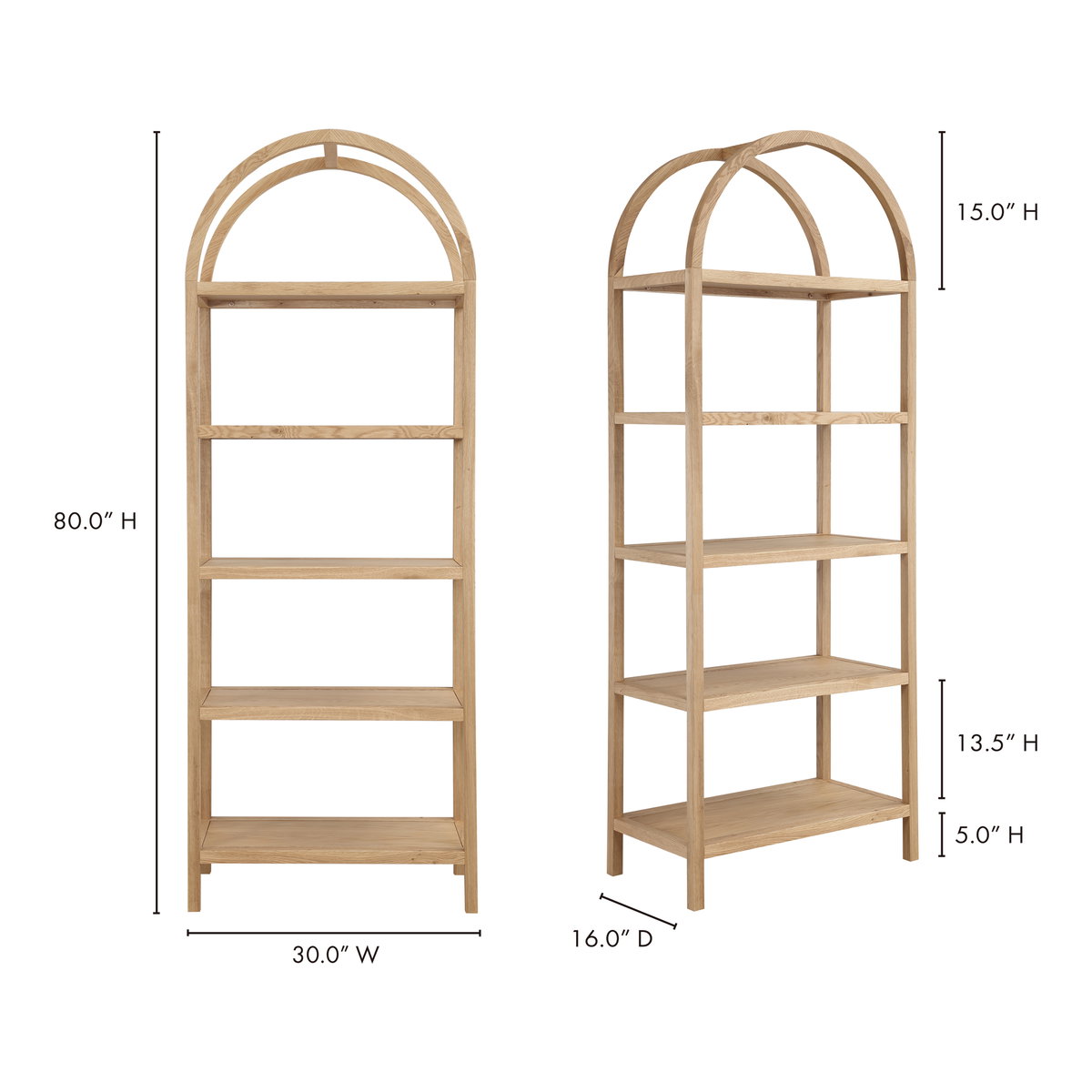 Eero Bookcase Natural, Shelving & Bookcase by Moe's Home, 30" width x 80" height x 16" depth View 11