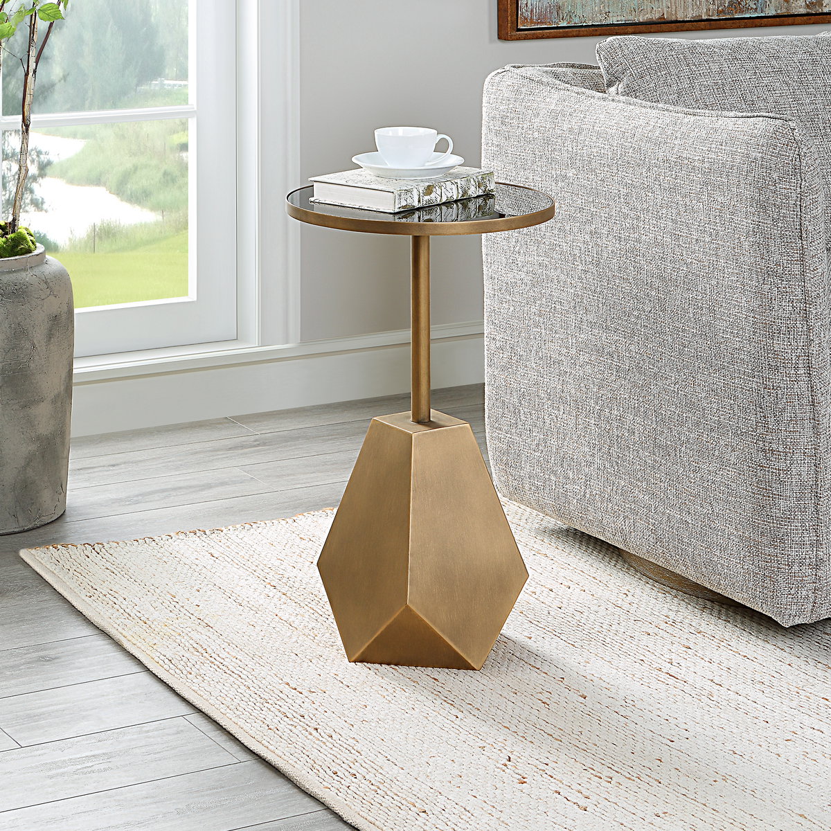 Comet Geometric Bronze Accent Table, Side & End Table by Uttermost, 14" width x 24.25" height x 14" depth View 2