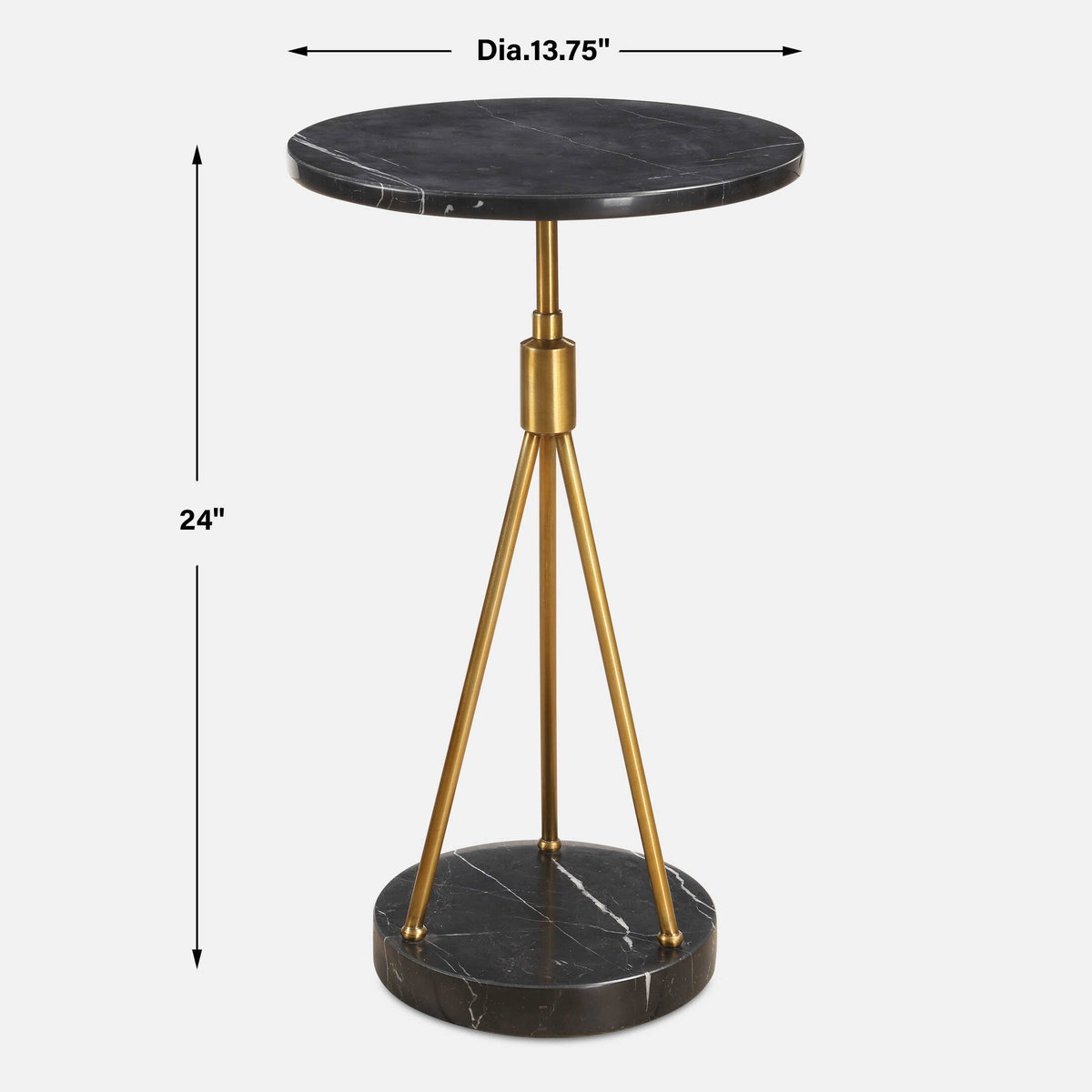 Rosston Black Marble Accent Table, Side & End Table by Uttermost, 13.75" width x 24" height x 13.75" depth View 3