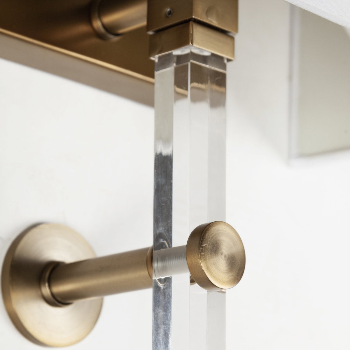 Cantabria 12x30 White Shade Brass/Acrylic Wall Sconce, by Mercana, 12" length x 6" width x 30" height View 5