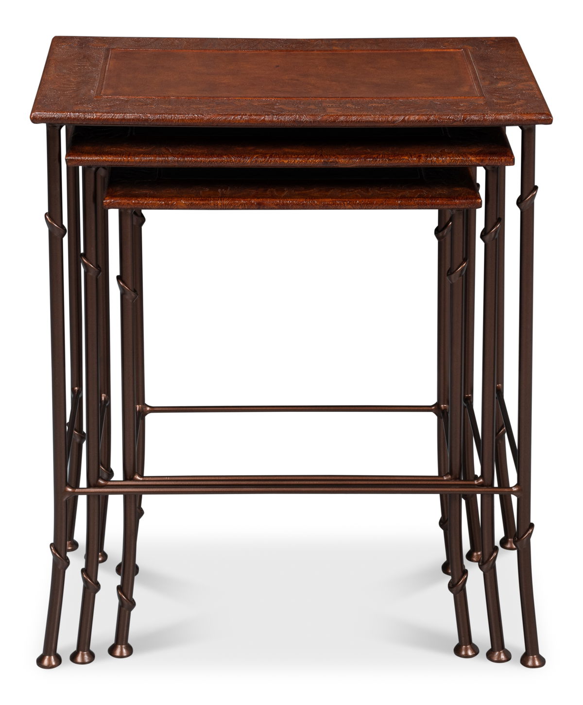 Kew Gardens Leather Nesting Tables, by Sarreid, 1'2" length x 1'11" width x 2'1" height View 4
