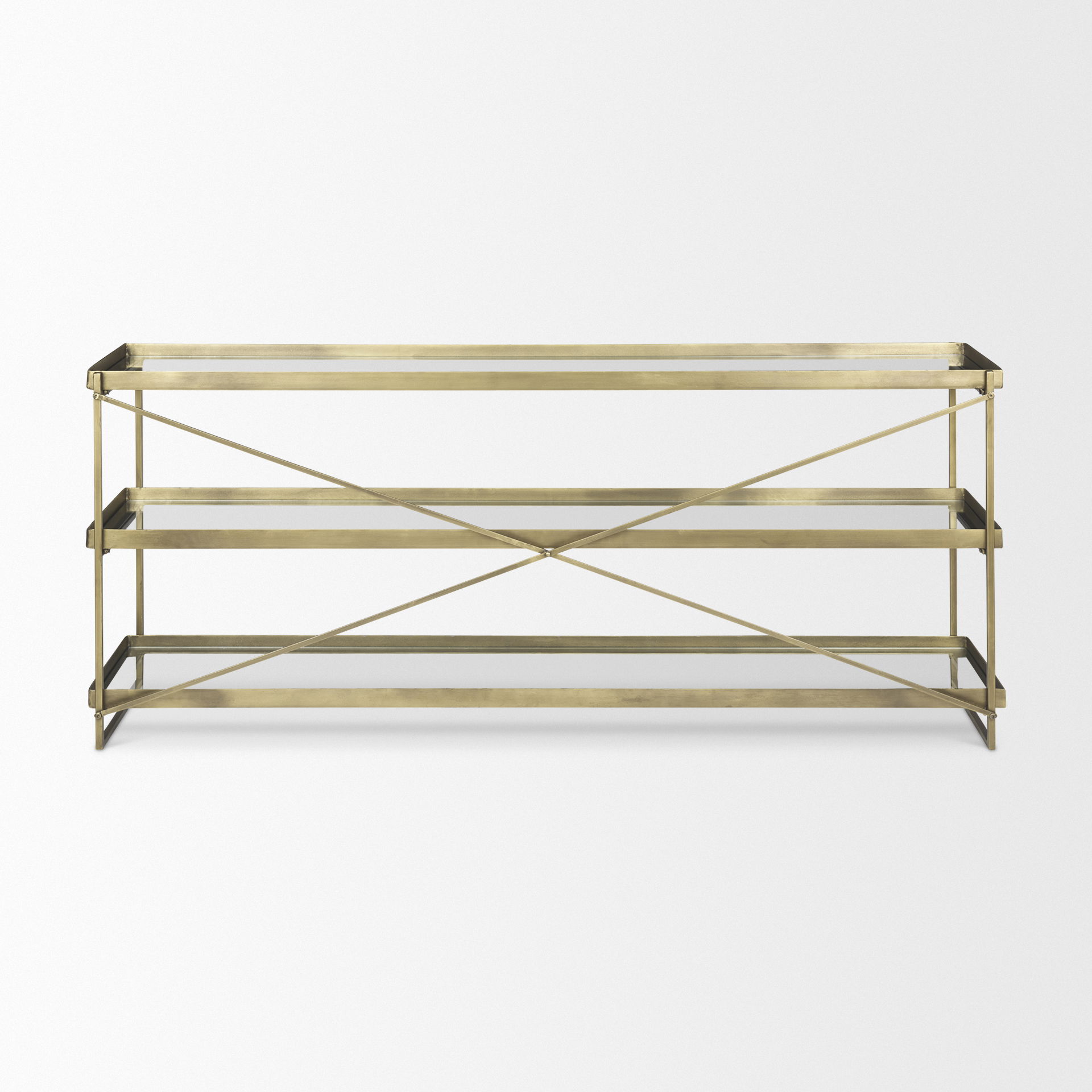 Trey  Gold Metal with Glass Console Table, by Mercana, 72" length x 16" width x 30" height View 5