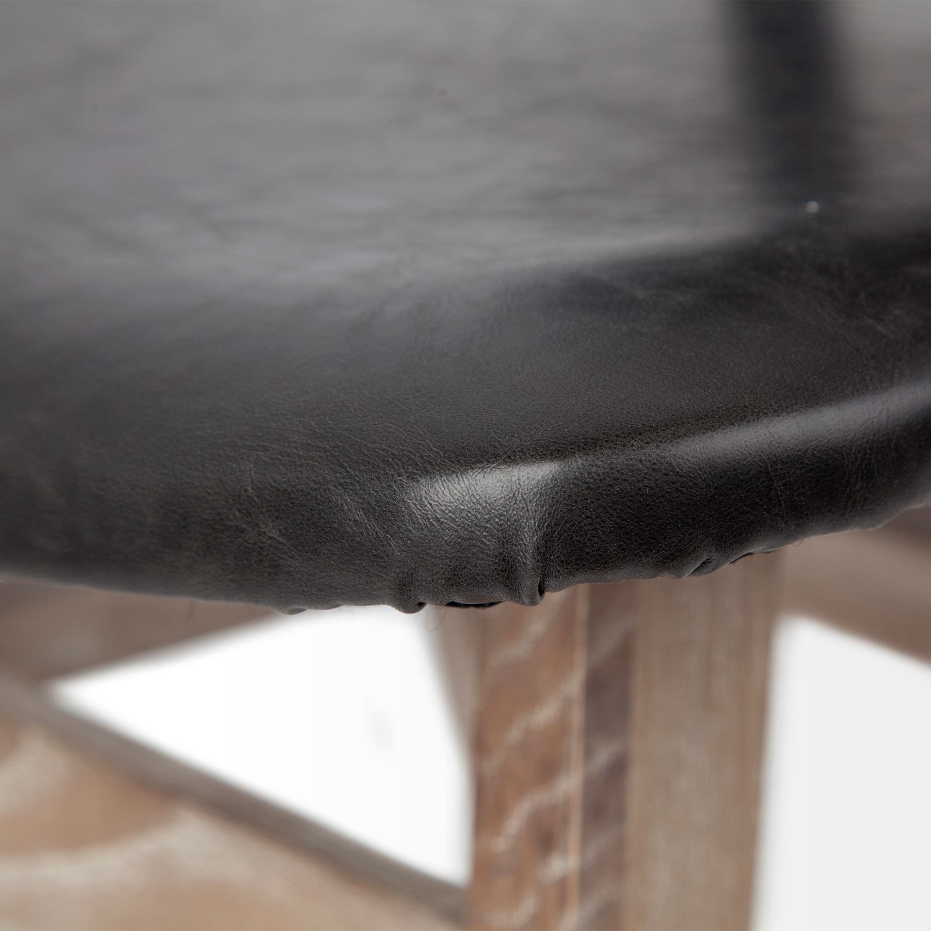 Haden I Black Faux-Leather Wrap Brown Solid Wood and Iron Base Dining Chair, by Mercana, 18.5" length x 21.5" width x 32.25" height View 7