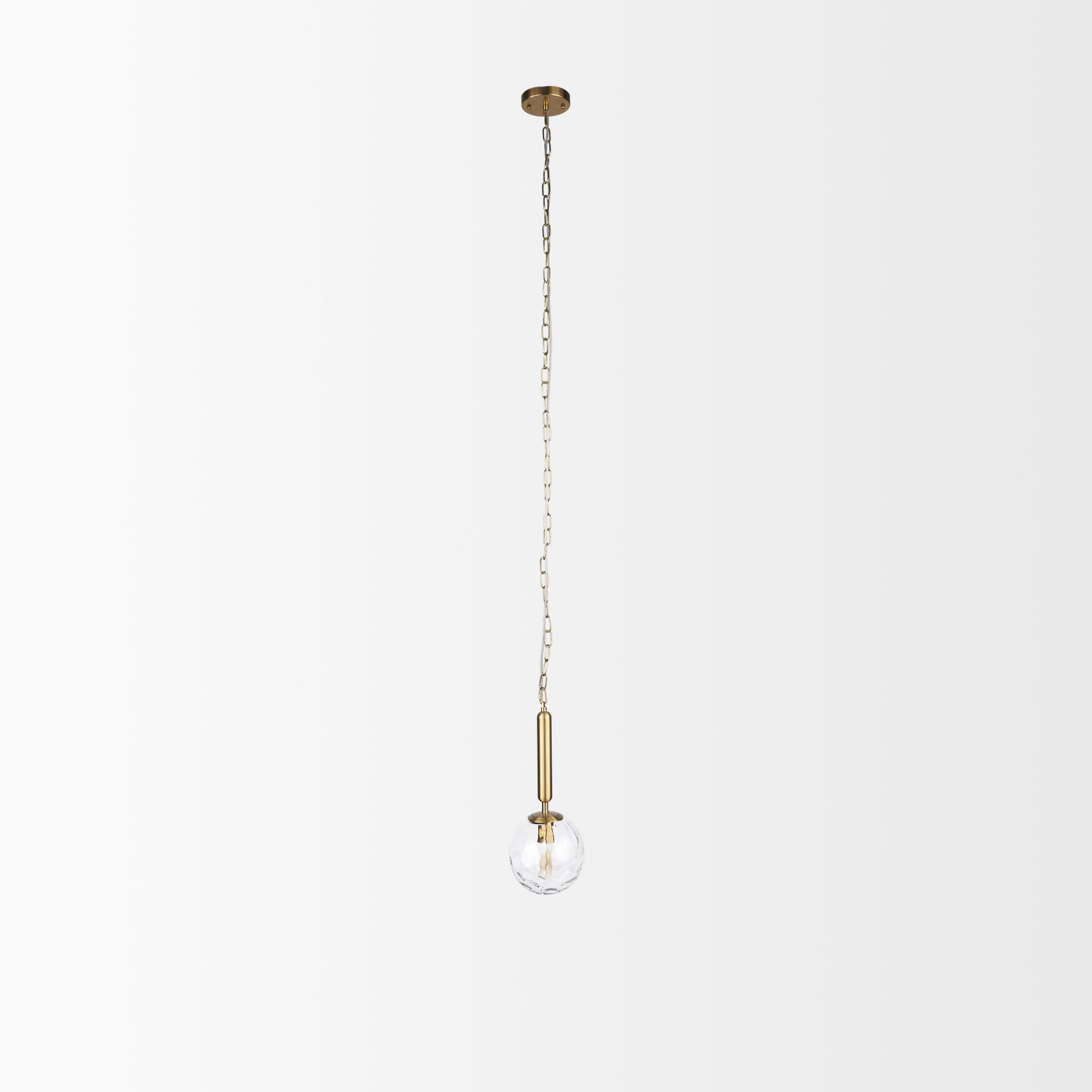 Britton Gold Metal with Clear Glass Globe 1-Light Pendant Light, by Mercana, 5.91" length x 5.91" width x 13.78" height View 3