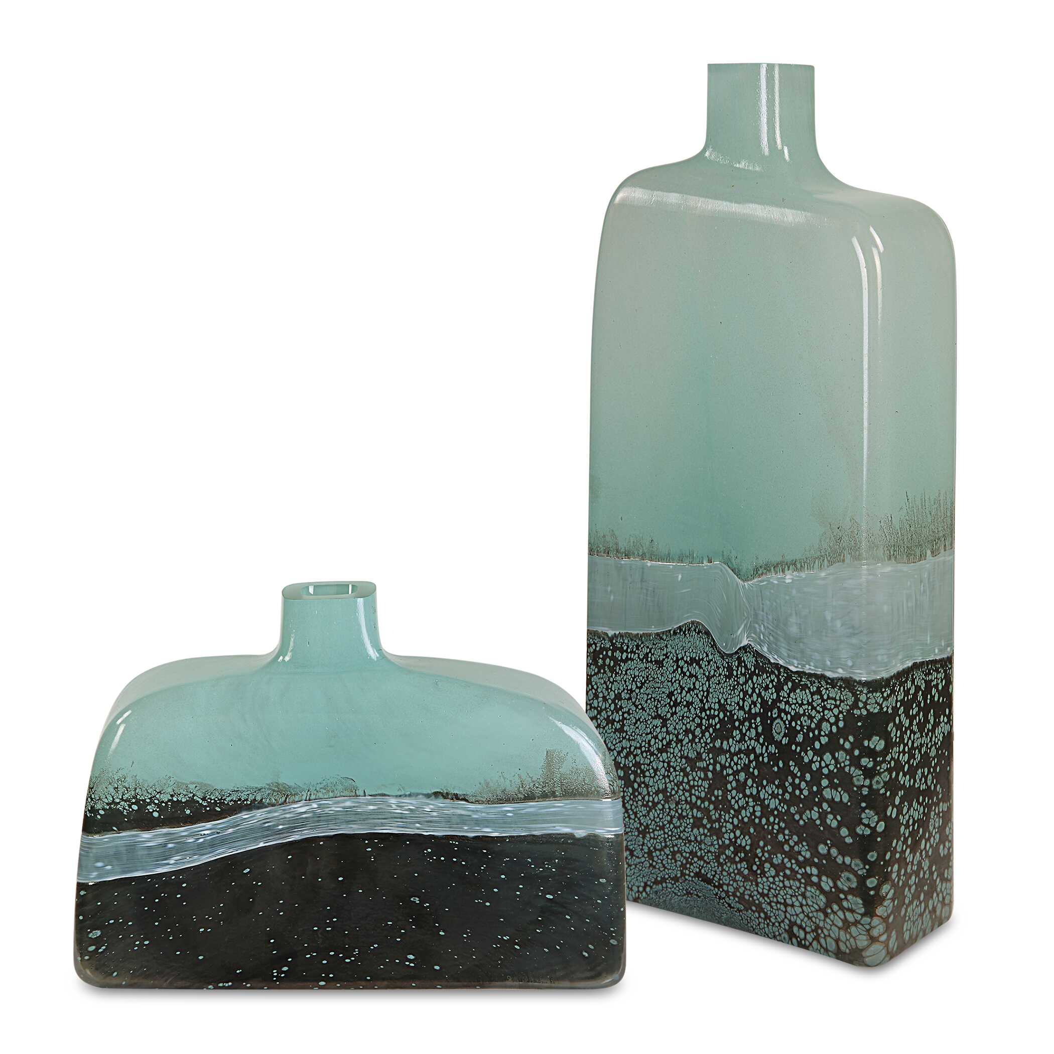 Fuze Aqua & Bronze Vases Set Of 2, Decorative by Uttermost, 6" width x 14.25" height x 3" depth View 1