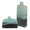 Fuze Aqua & Bronze Vases Set Of 2, by Uttermost, 6" width x 14.25" height x 3" depth thumbnail 1