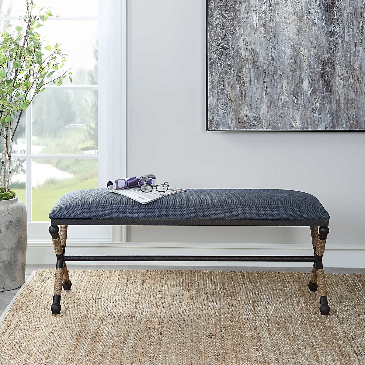 Firth Rustic Navy Bench, Benche by Uttermost, 47.75" width x 21.25" height x 16.25" depth View 4