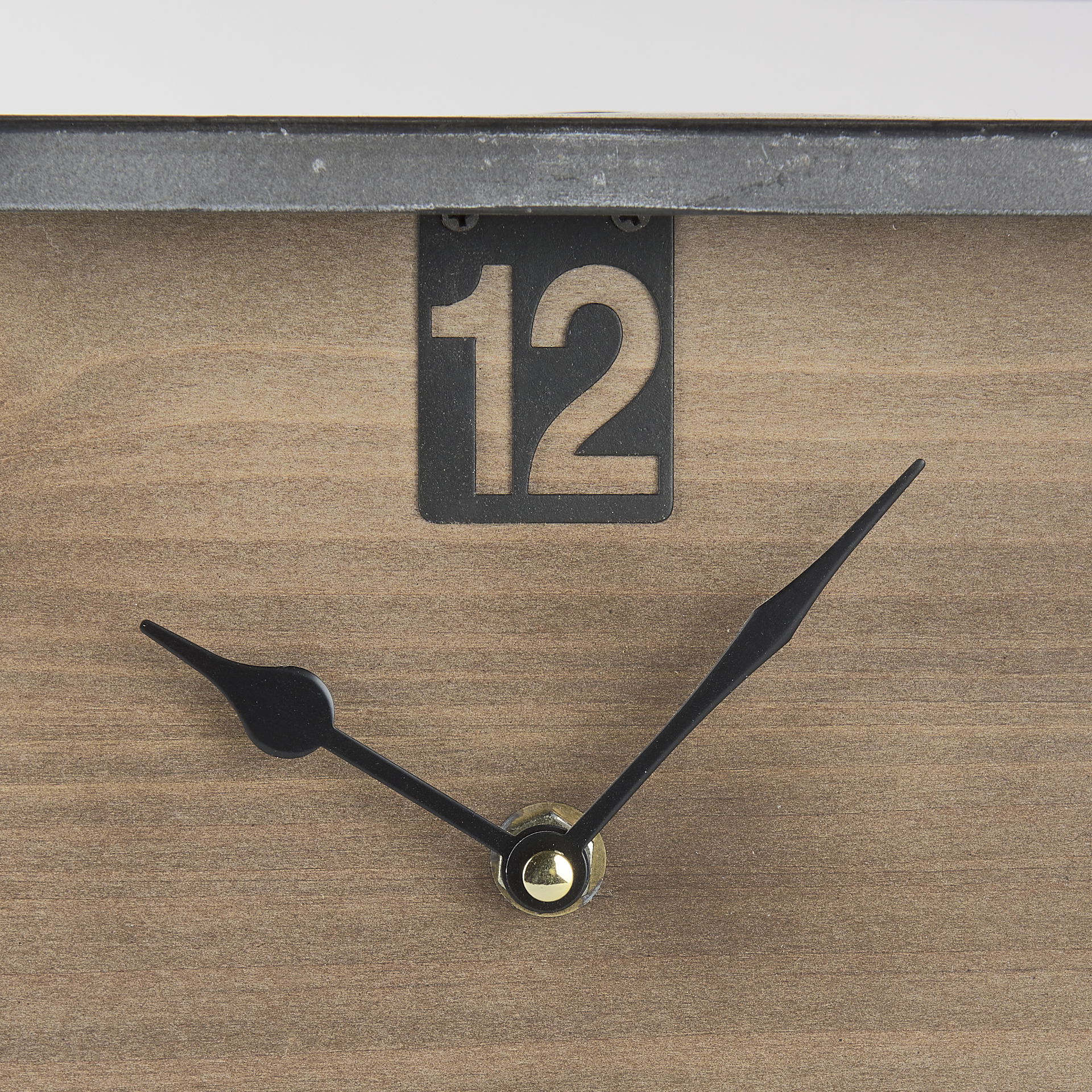 Harvey  Black Metal and Wood Rectangular Table Clock, by Mercana, 12.99" length x 4.53" width x 8.07" height View 11