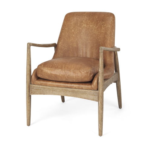 Westan Cognac Faux Leather with Medium Brown Wood Accent Chair