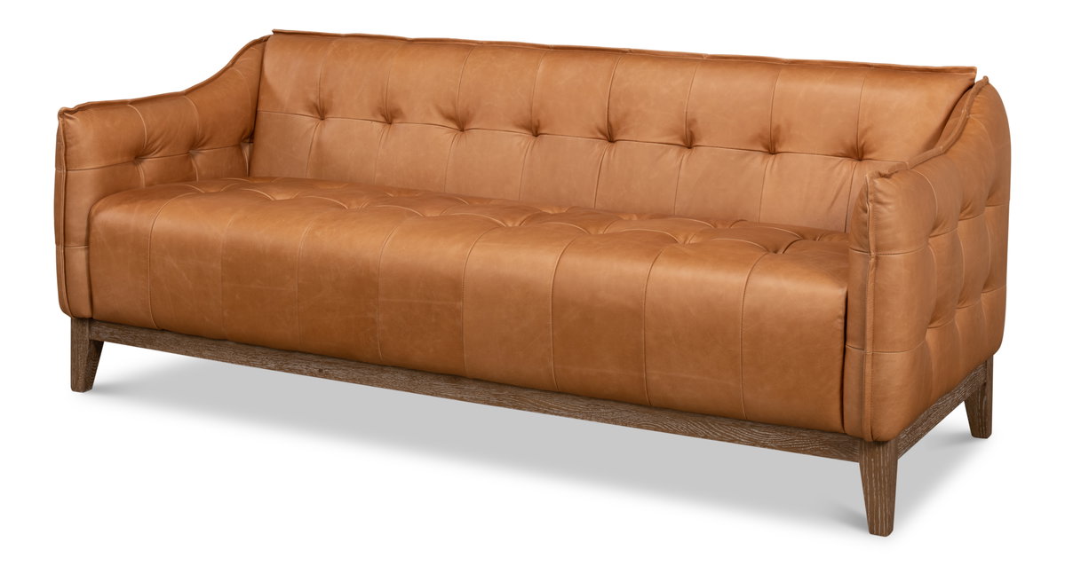 Isaac Leather Sofa, by Sarreid, 2'6" length x 6'5" width x 2'7" height View 1