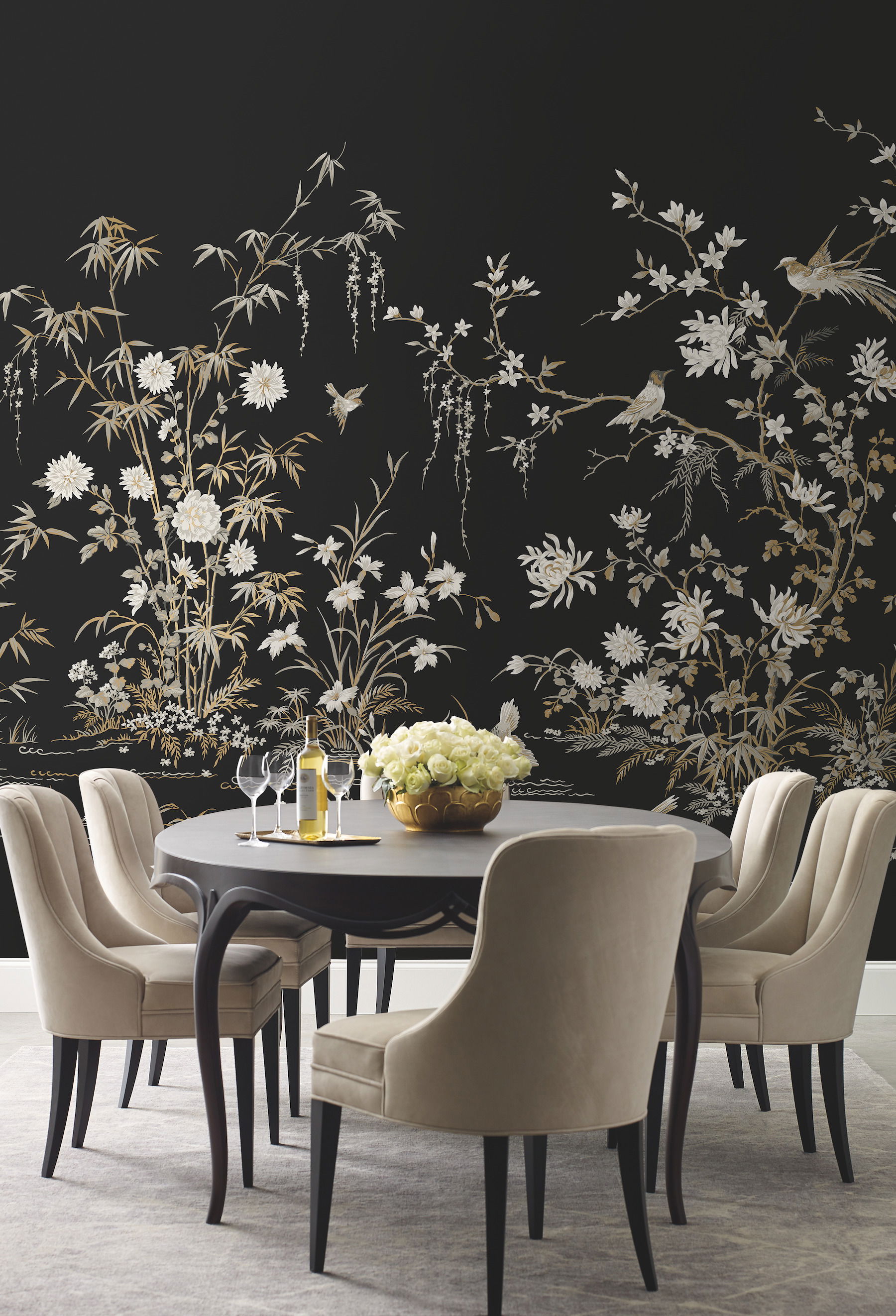 Flowering Vine Chino Black Wall Mural large image 