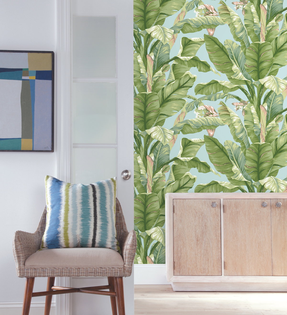 Banana Leaf Blue & Green Peel & Stick Wallpaper, by York Wall, 20' length x 2'3" width x 0.02" depth View 2