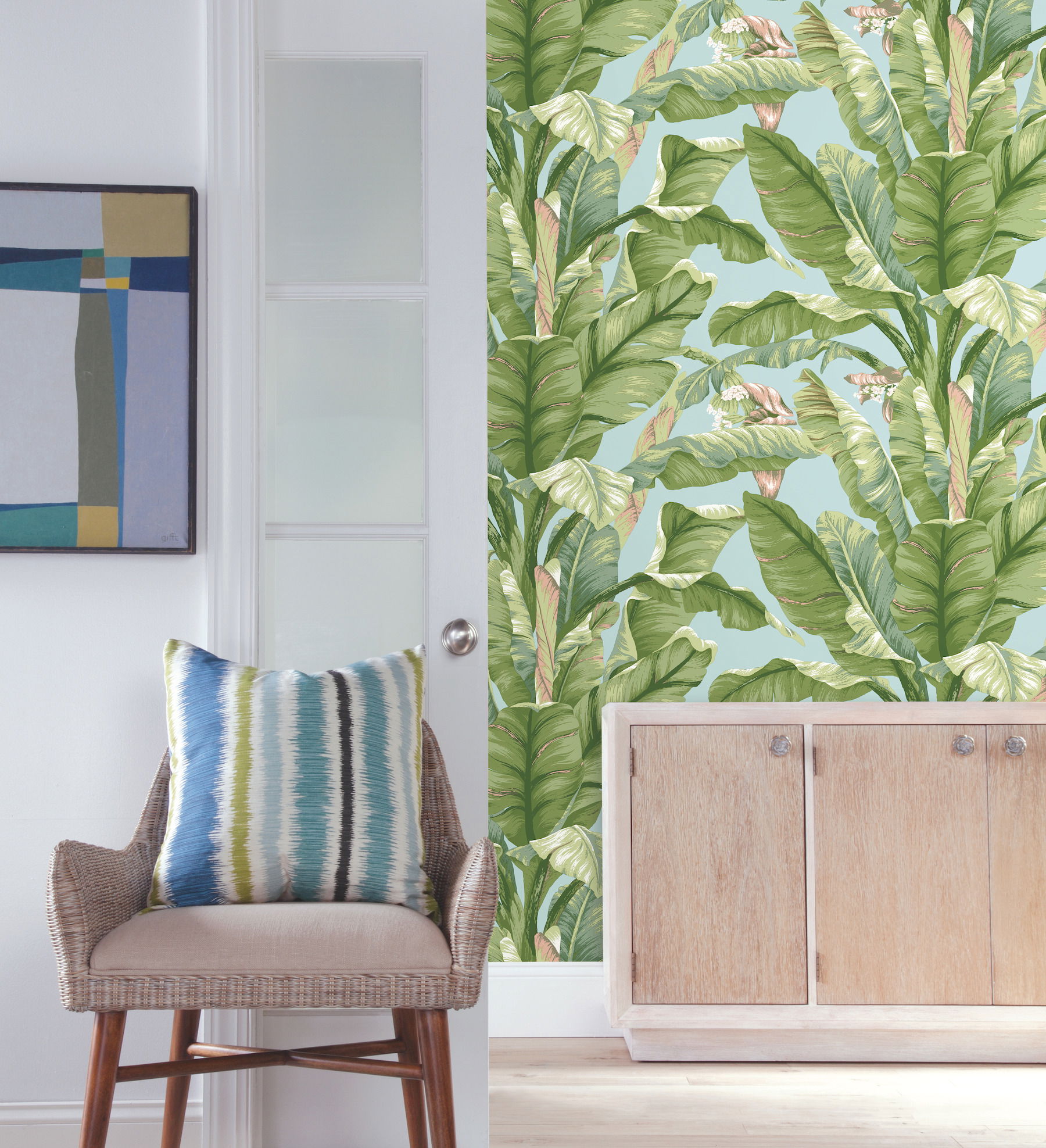 Banana Leaf Blue & Green Peel & Stick Wallpaper large image 