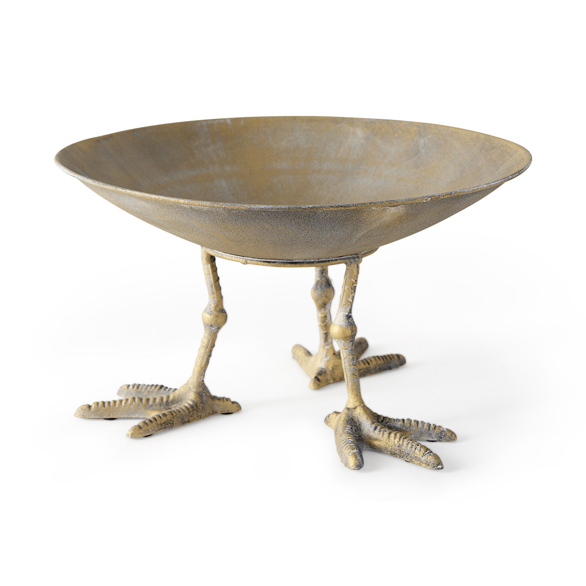 Chadwick II 13L x 13W Gold Metal Webbed Feet Bowl, Decorative Bowl by Mercana, 12.75" length x 12.75" width x 7" height View 1