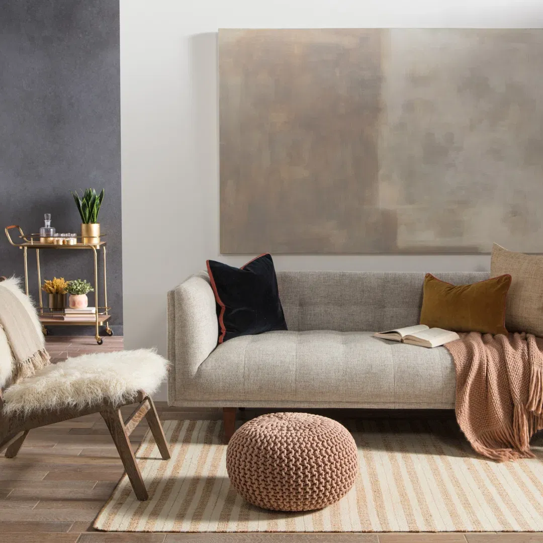 Rey Natural Striped Tan/ Ivory Area Rug large image 