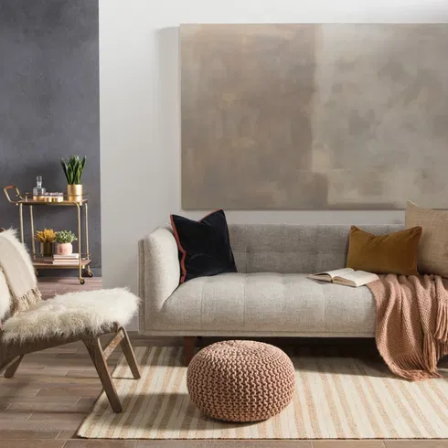 Rey Natural Striped Tan/ Ivory Area Rug