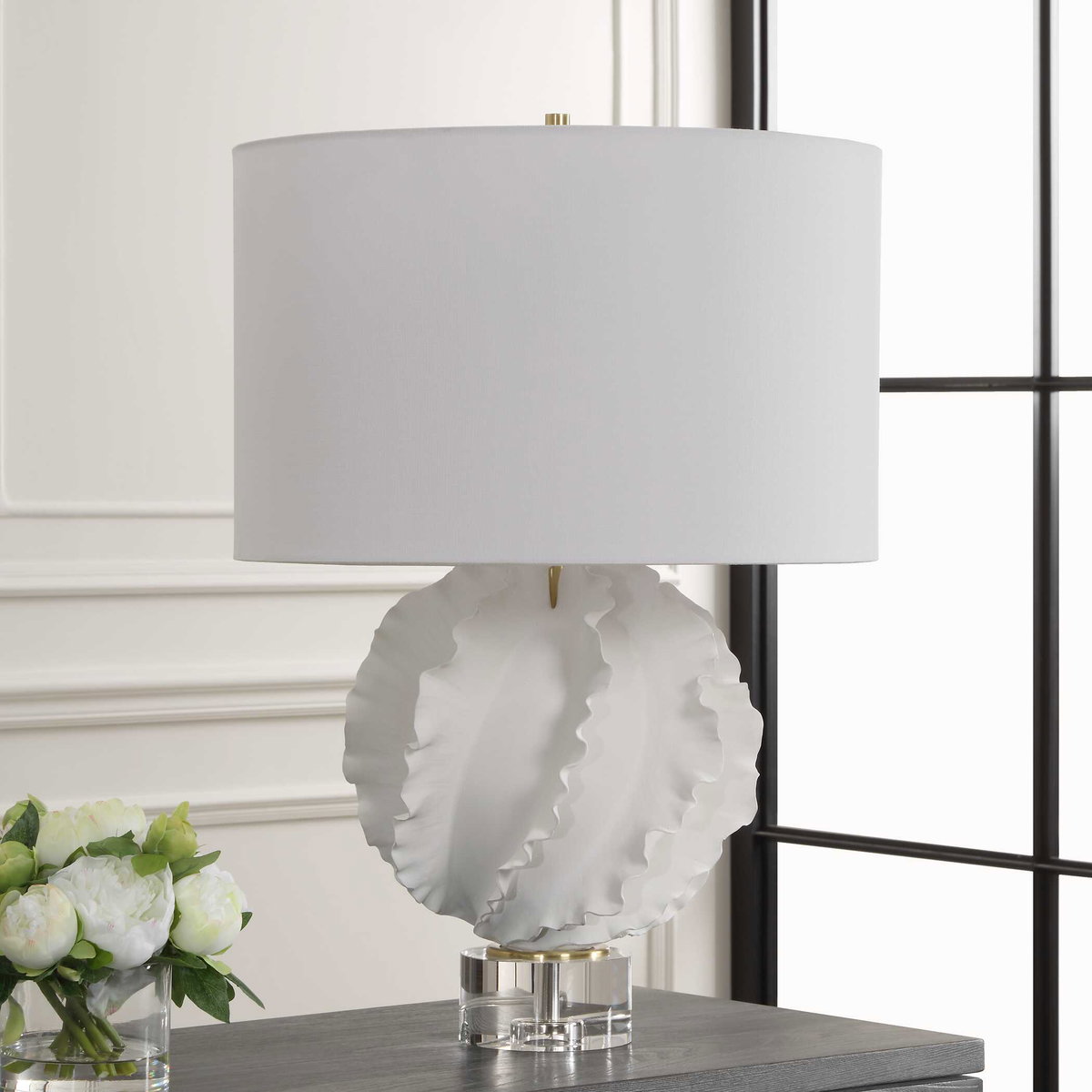 Saylor White Table Lamp, by Uttermost, 19" width x 27.5" height x 19" depth View 4