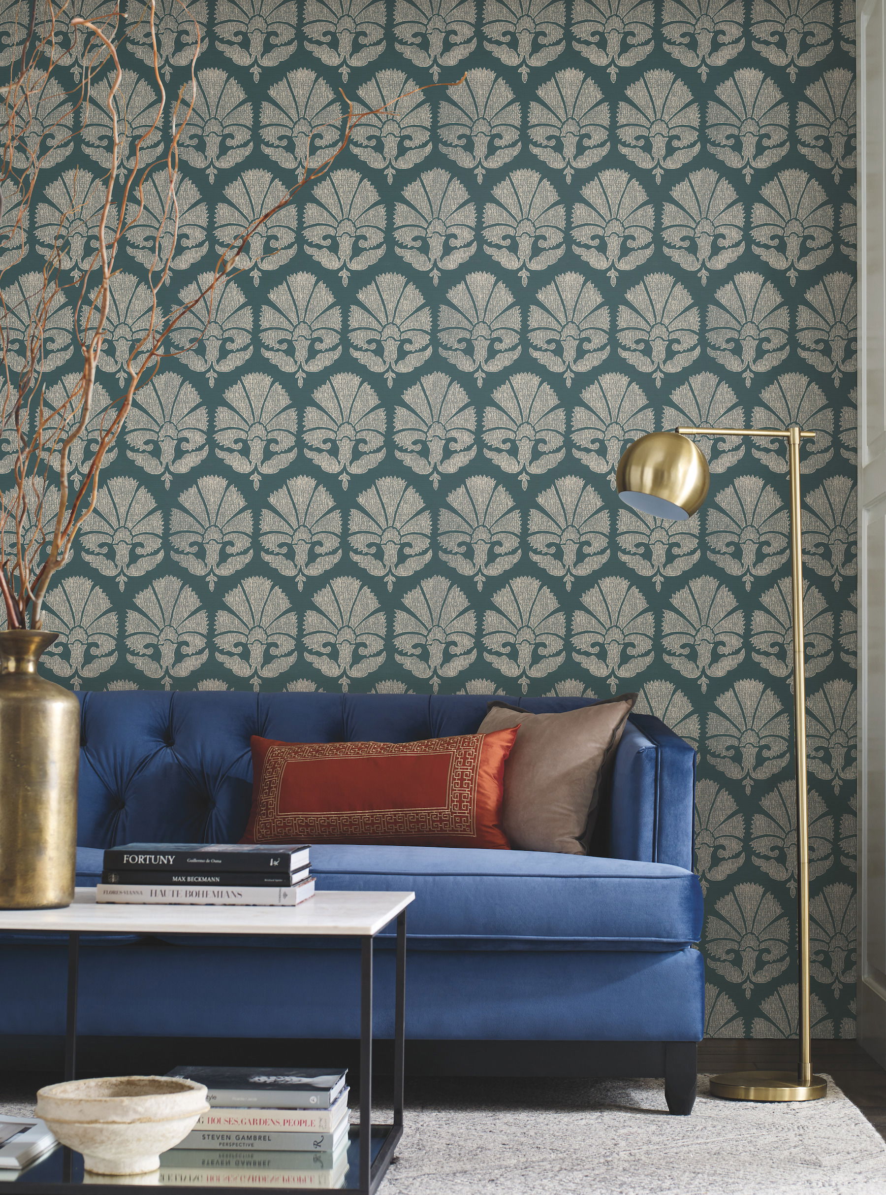 Ottoman Fans Deep Teal & Cream Wallpaper Ottoman Fans Deep Teal & Cream Wallpaper large image