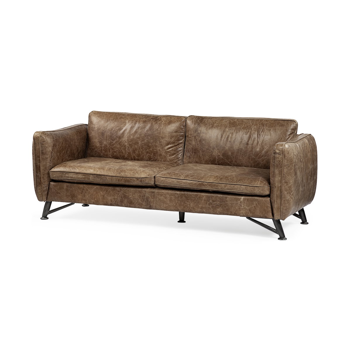 Cobain I 84' Brown Leather Two Seater Sofa, Sofas & Sectional by Mercana, 83.5" length x 34.5" width x 33.5" height View 1