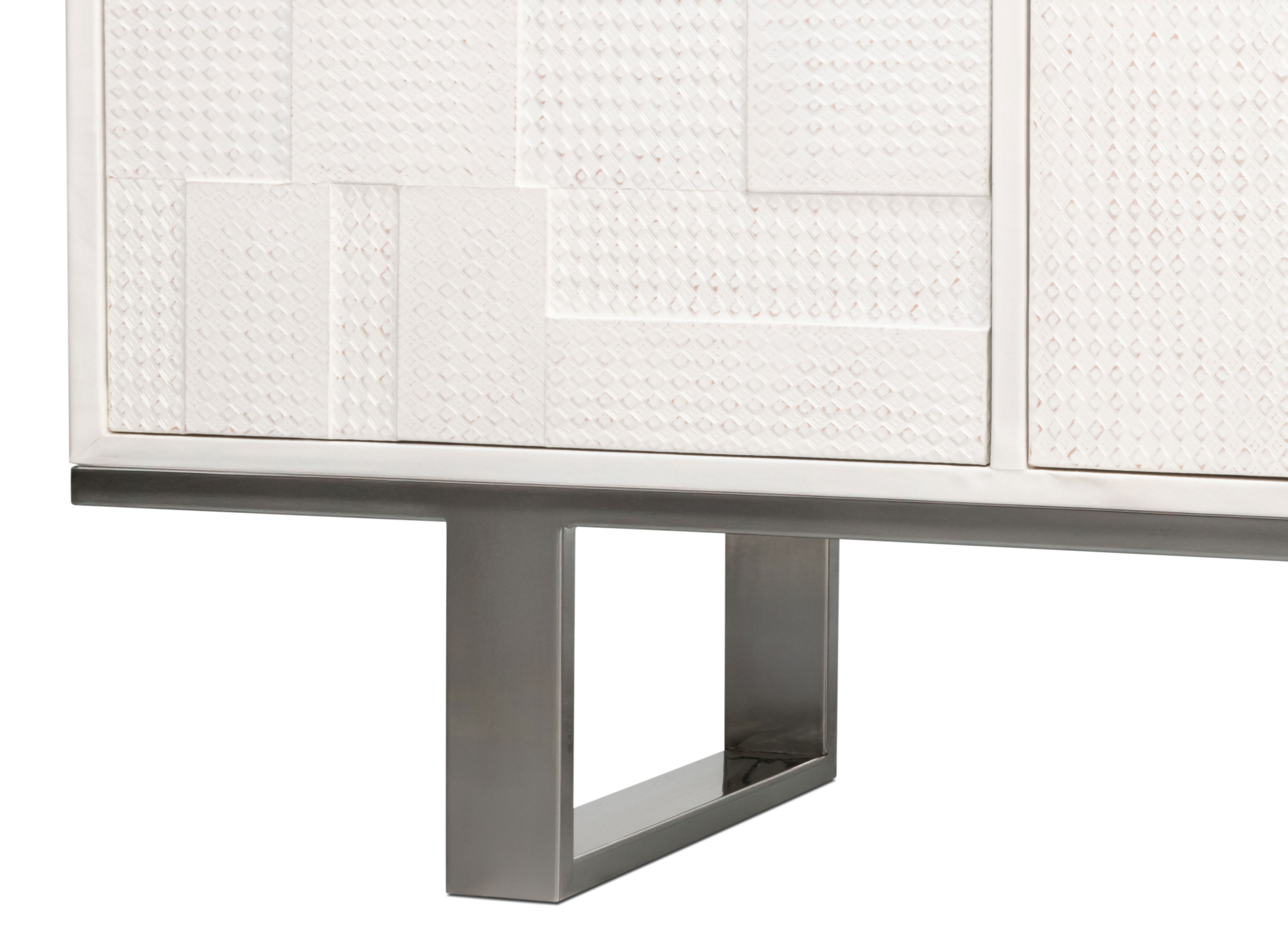Bronzini Credenza, Embossed White, Wine & Liquor Accessorie by Sarreid, 94" length x 20" width x 34" height View 6