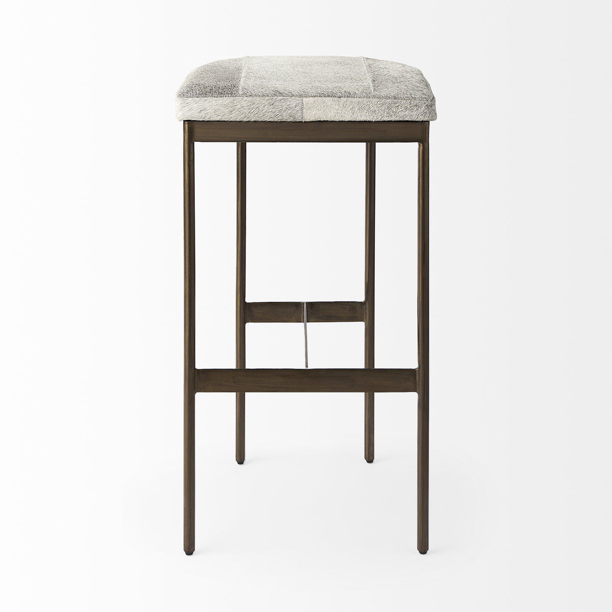 Millie Backless 30in Seat Bar Stool | Gray Hair-On-Hide with Gold Metal, Counter & Bar Stool by Mercana, 16.75" length x 17.75" width x 30" height View 6