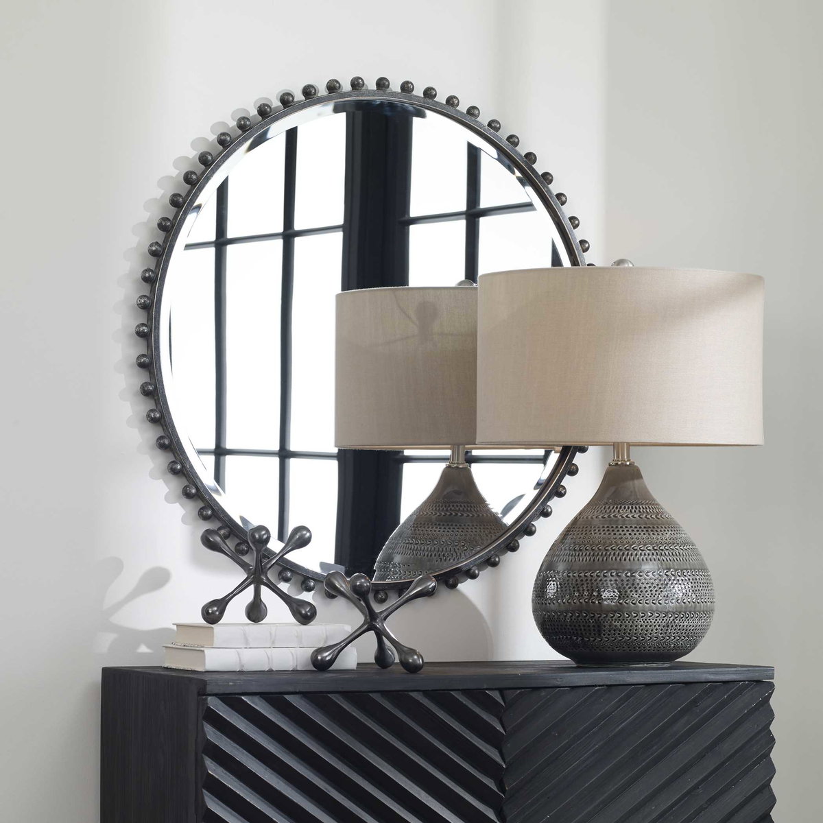Taza Round Iron Mirror, by Uttermost, 32" width x 32" height x 1.13" depth View 4