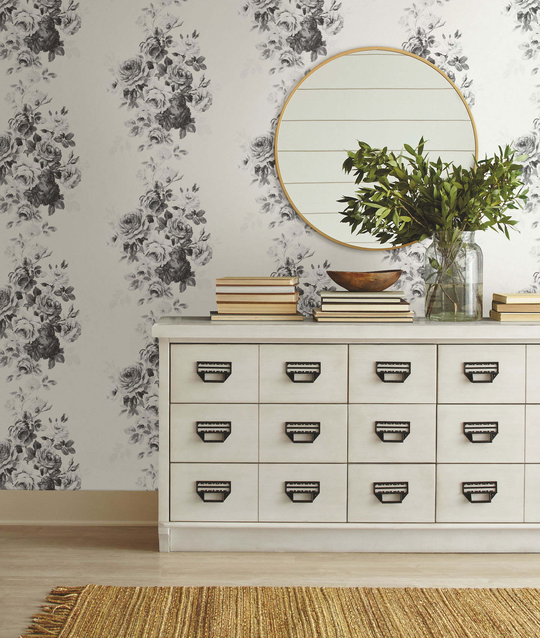 Magnolia Home Tea Rose White & Black Peel & Stick Wallpaper large image 