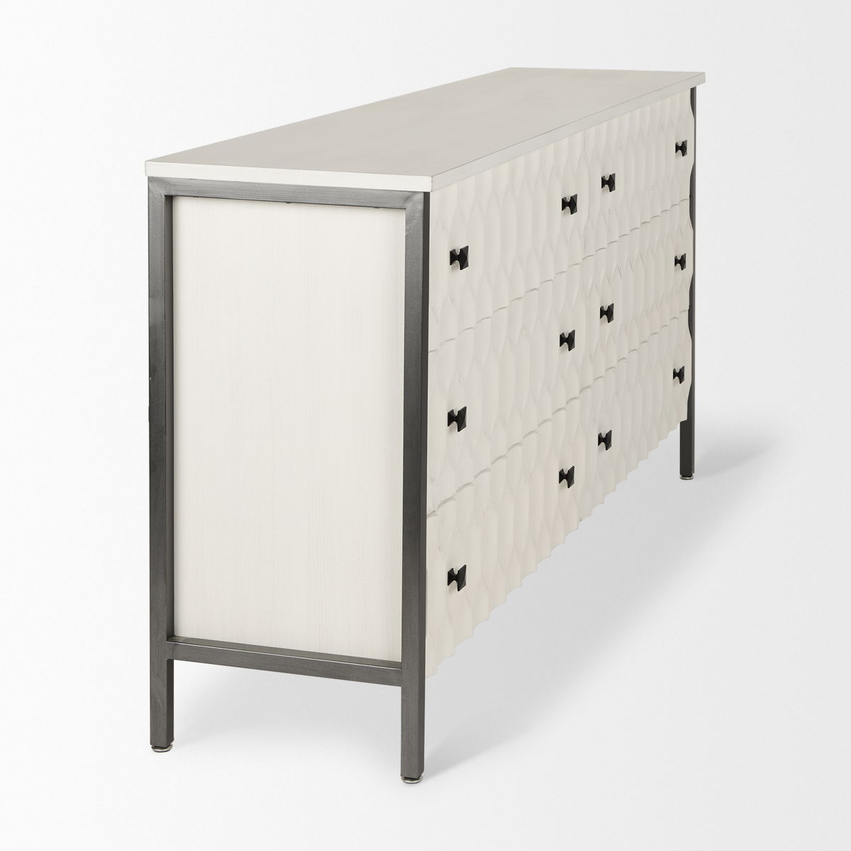 Savannah White Fir Veneer with Gray Metal 6-Drawer Sideboard, Sideboards & Buffet by Mercana, 62.6" length x 15.75" width x 31.5" height View 7