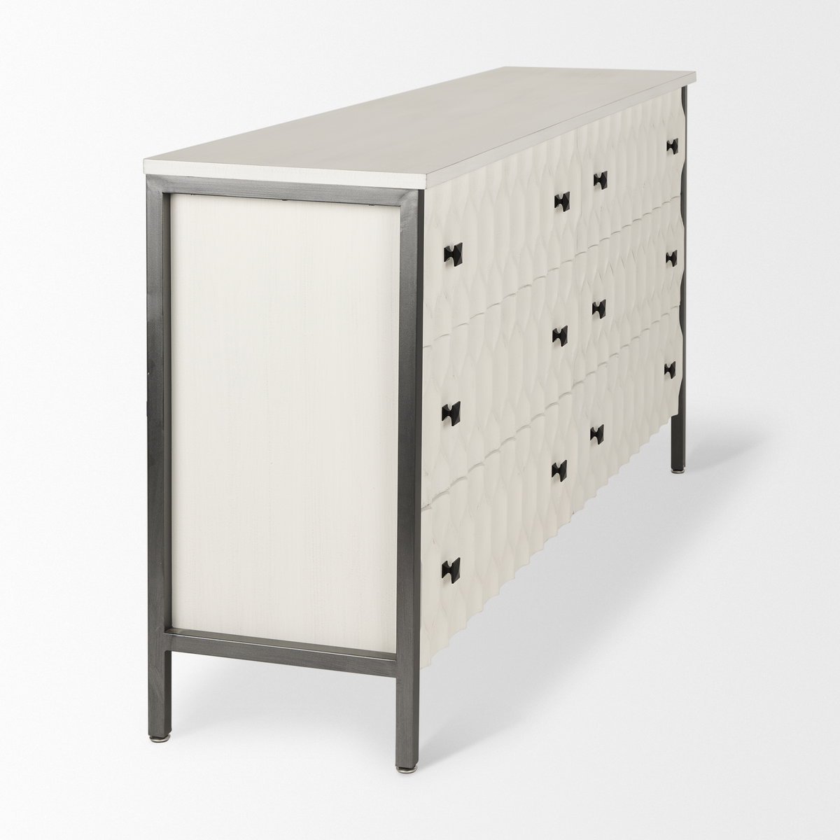 Savannah White Fir Veneer with Gray Metal 6-Drawer Sideboard, Sideboards & Buffet by Mercana, 62.6" length x 15.75" width x 31.5" height View 7